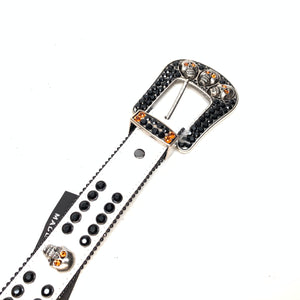 b.b. Simon White Black Skull Double Row Crystal Belt - Dudes Boutique