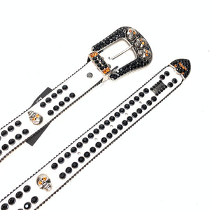 b.b. Simon White Black Skull Double Row Crystal Belt - Dudes Boutique