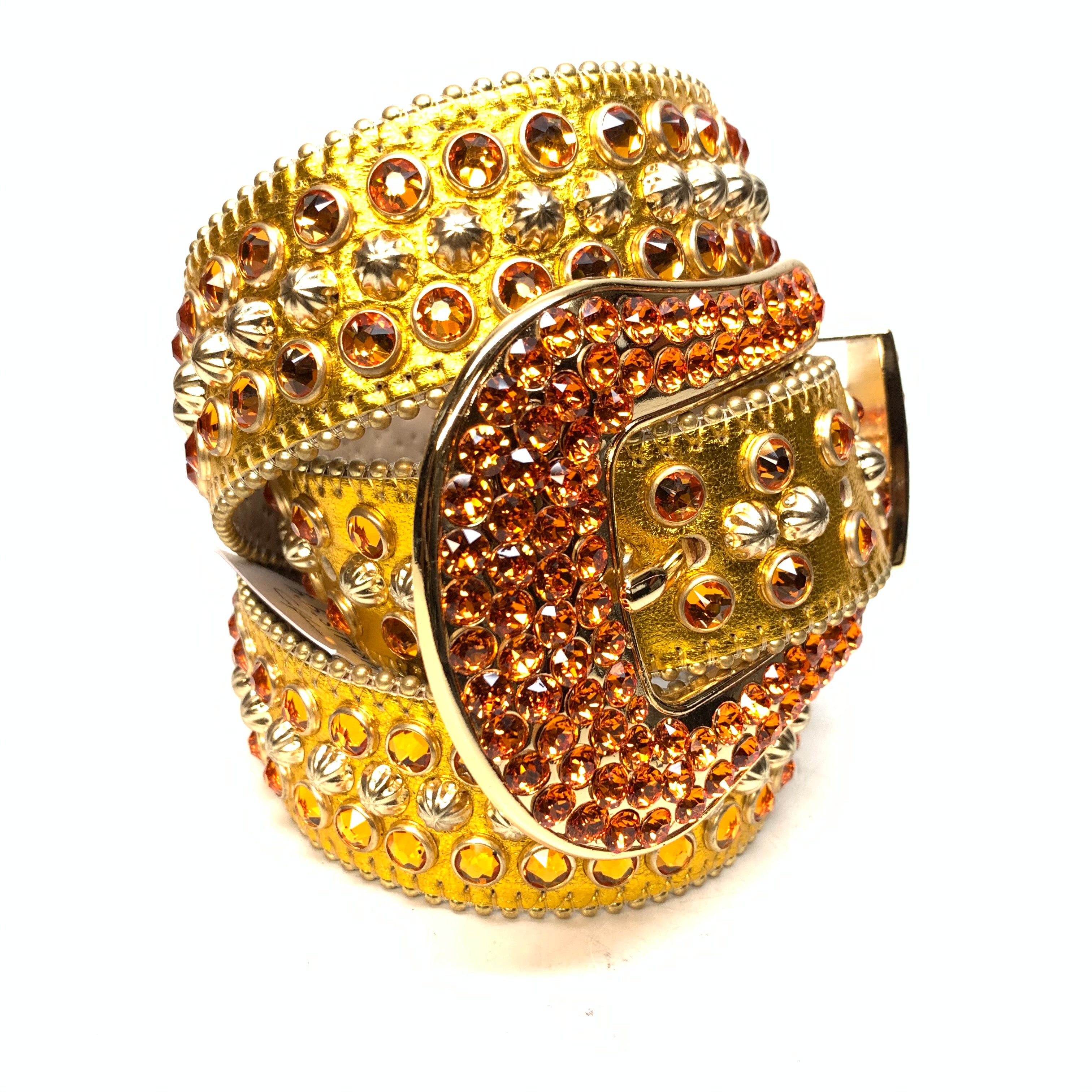 b.b. Simon Gold Fire Double Row Studded Crystal Belt - Dudes Boutique