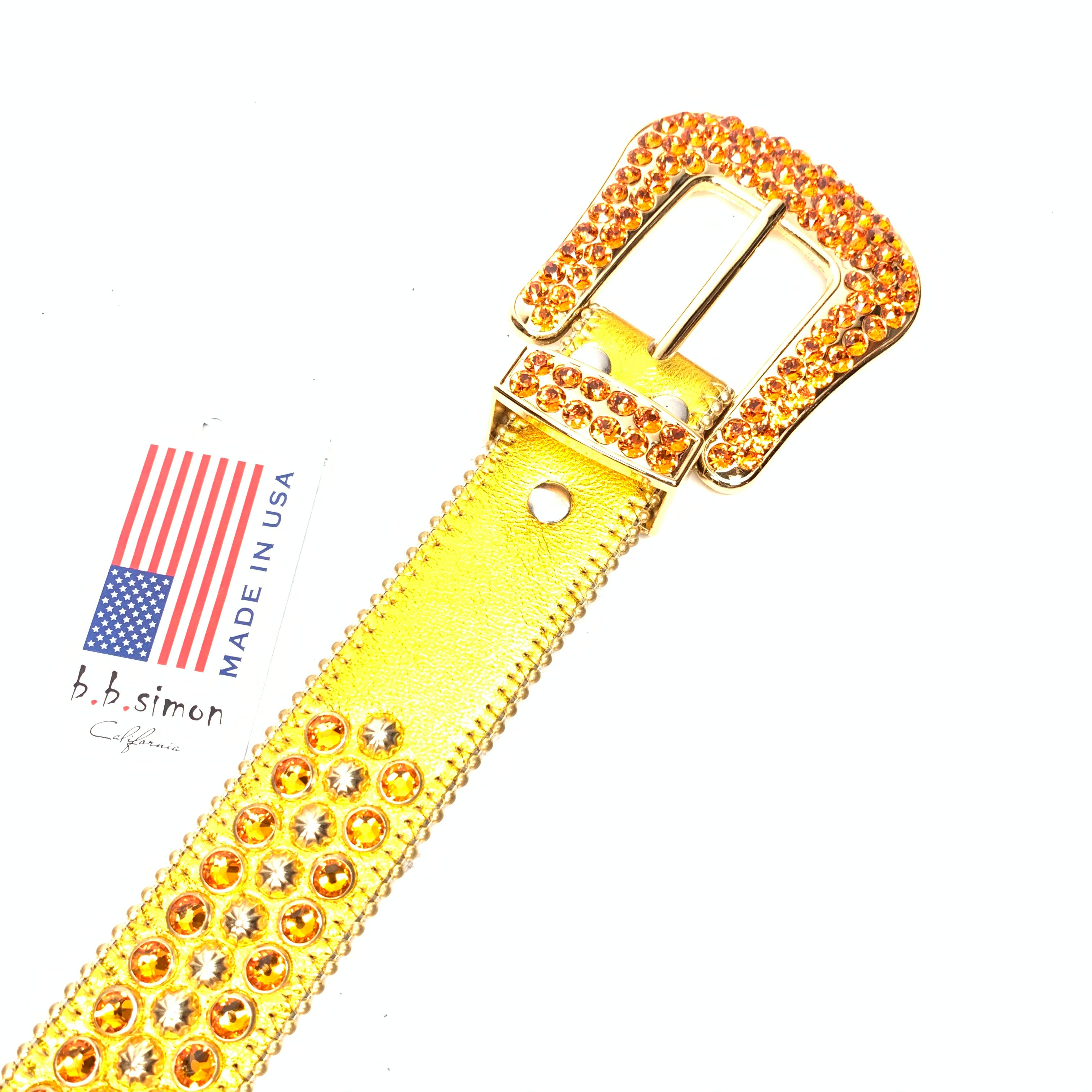 b.b. Simon Gold Fire Double Row Studded Crystal Belt - Dudes Boutique