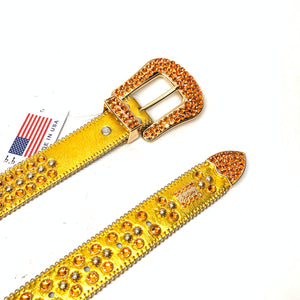 b.b. Simon Gold Fire Double Row Studded Crystal Belt - Dudes Boutique