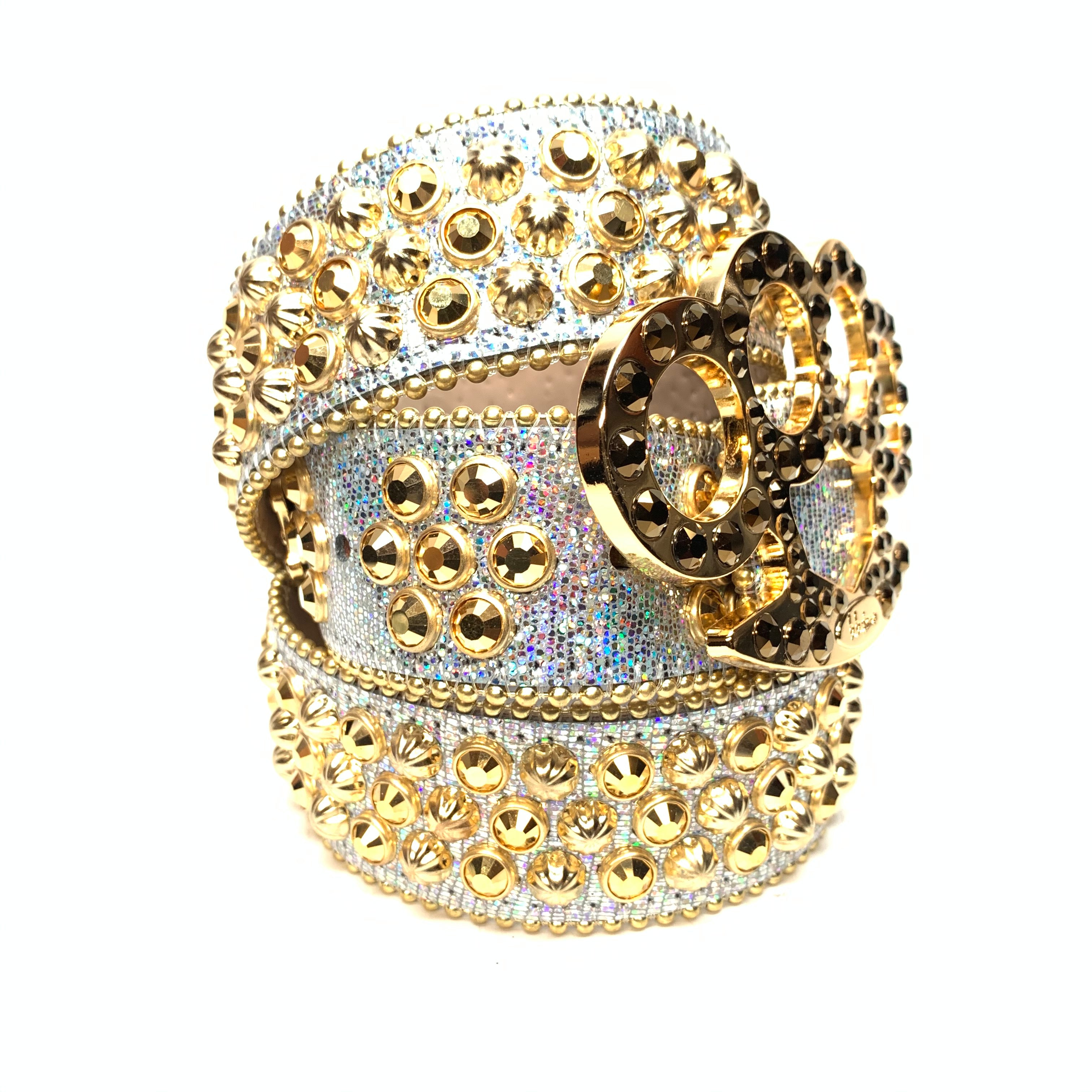 b.b. Simon Knuckle Gold Multi Crystal Belt - Dudes Boutique