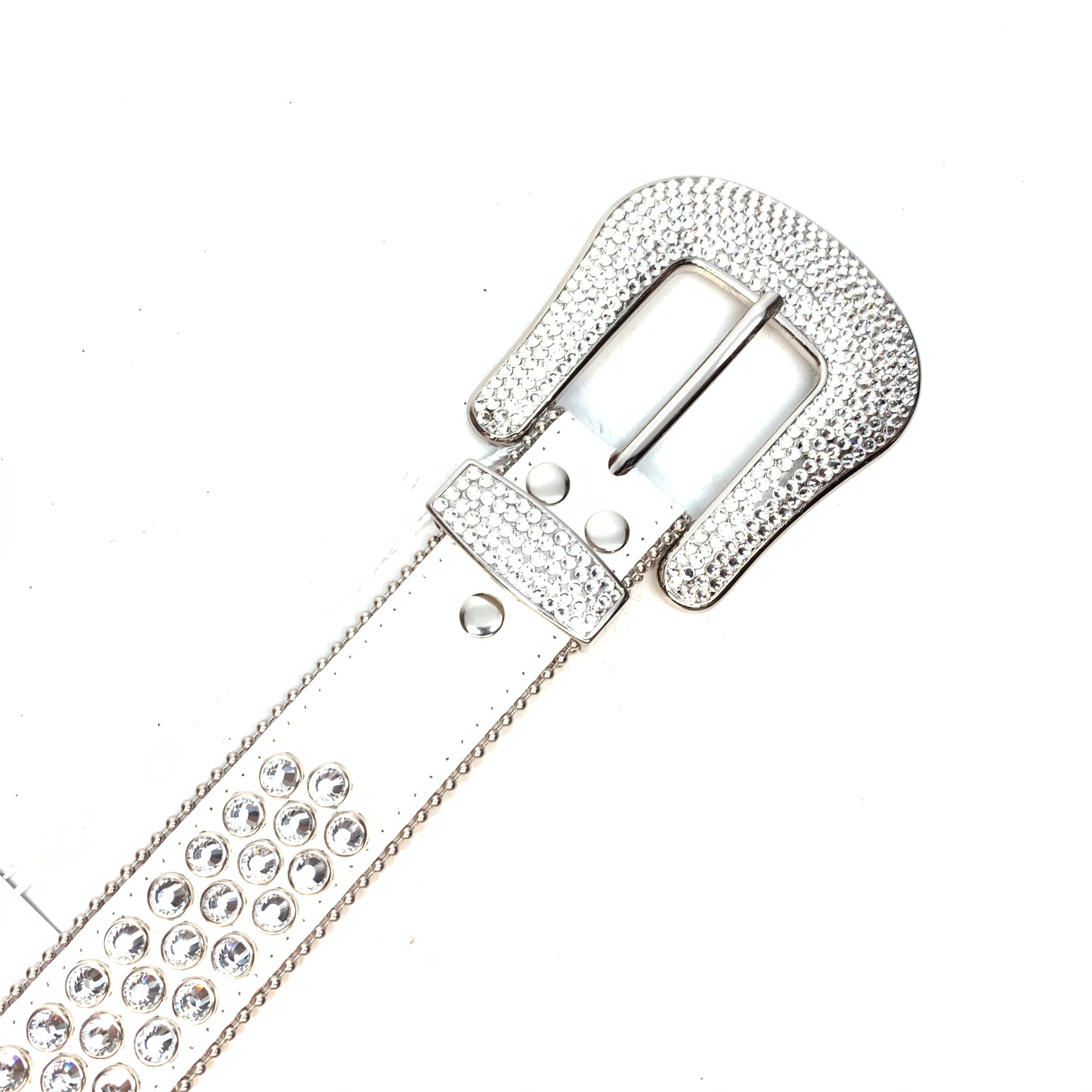 b.b. Simon White Silver 3-Row Crystal Belt - Dudes Boutique