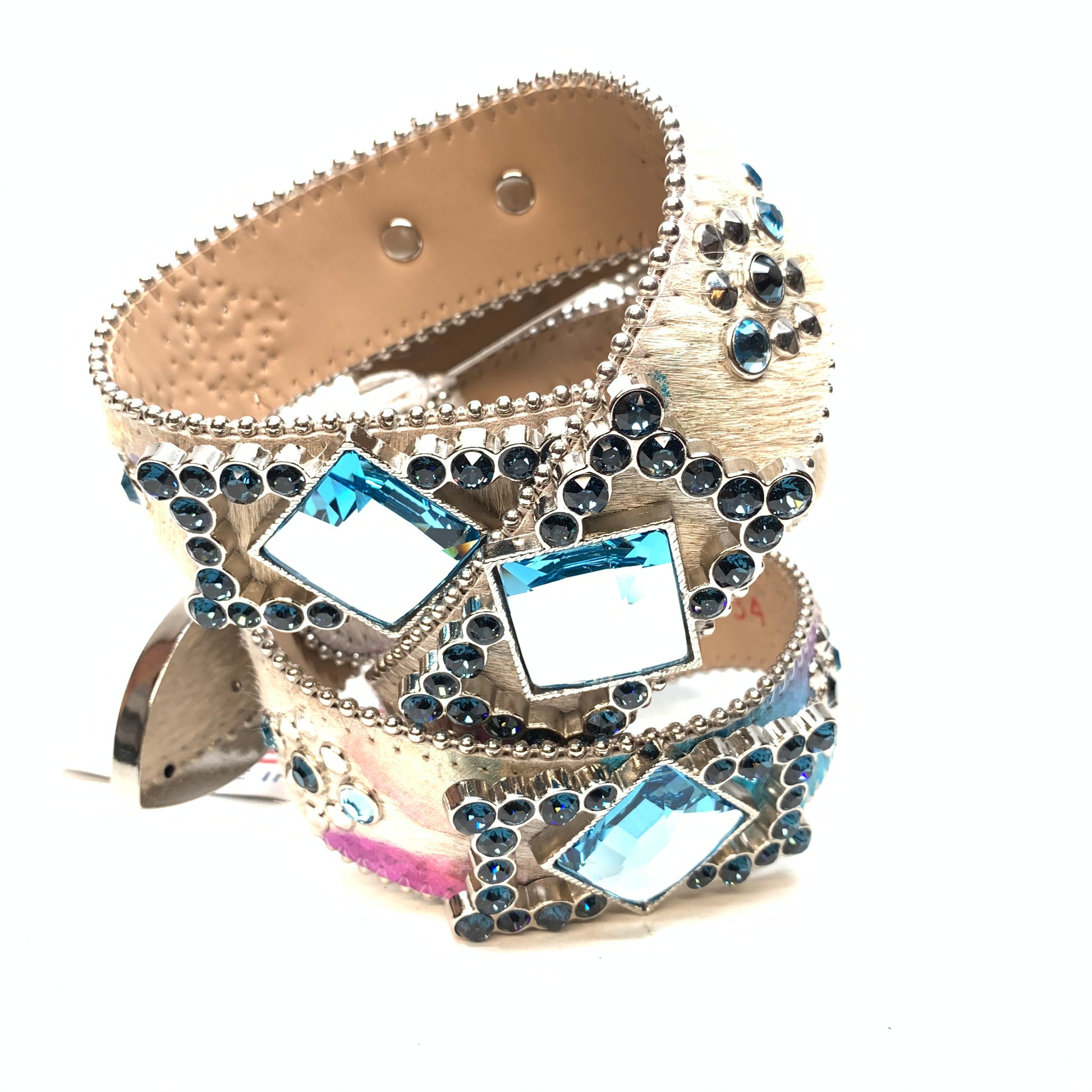 b.b. Simon Cream Big Block Pony Crystal Belt - Dudes Boutique