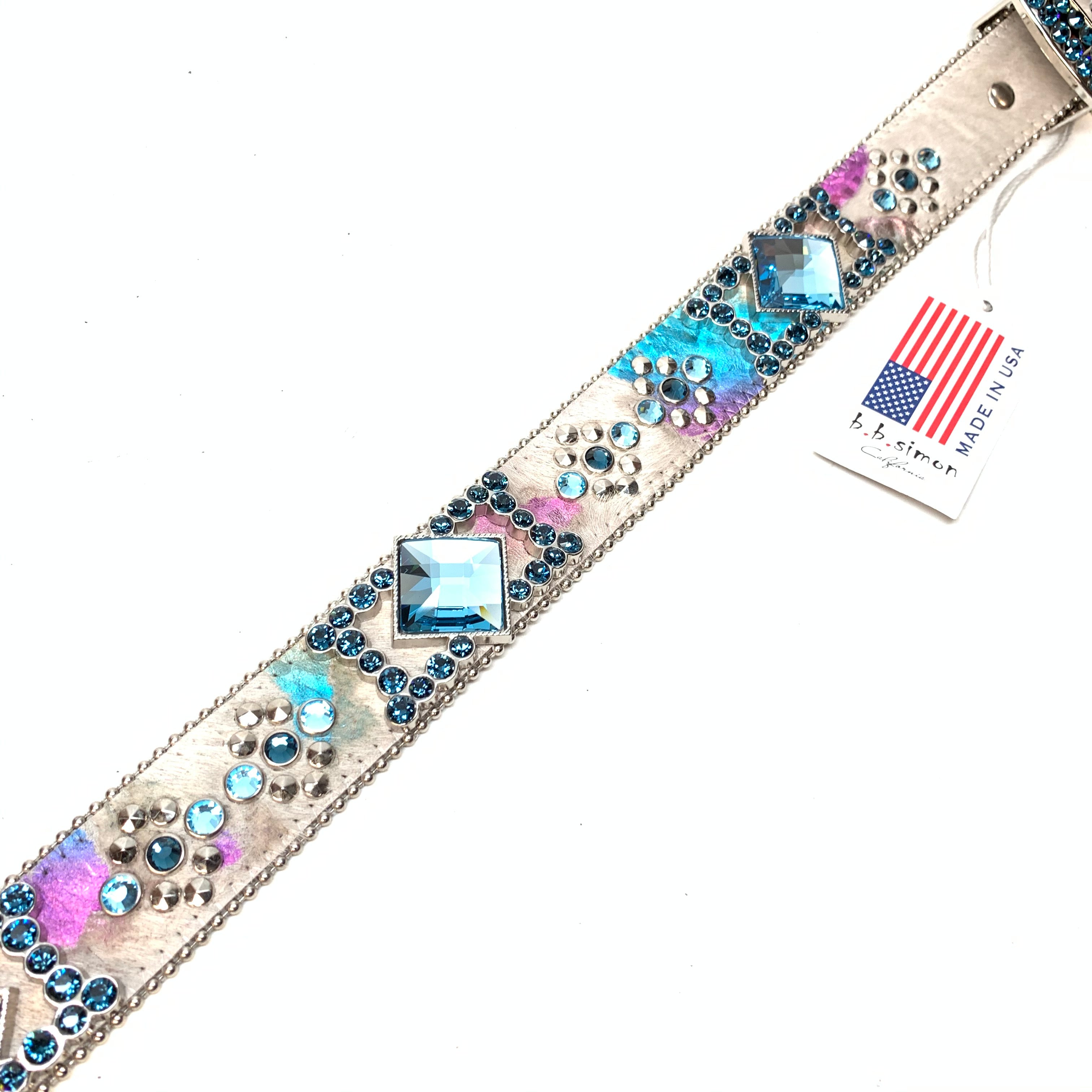 b.b. Simon Cream Big Block Pony Crystal Belt - Dudes Boutique