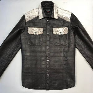 Kashani Natural Quilted Python Snake Button Up Jacket - Dudes Boutique