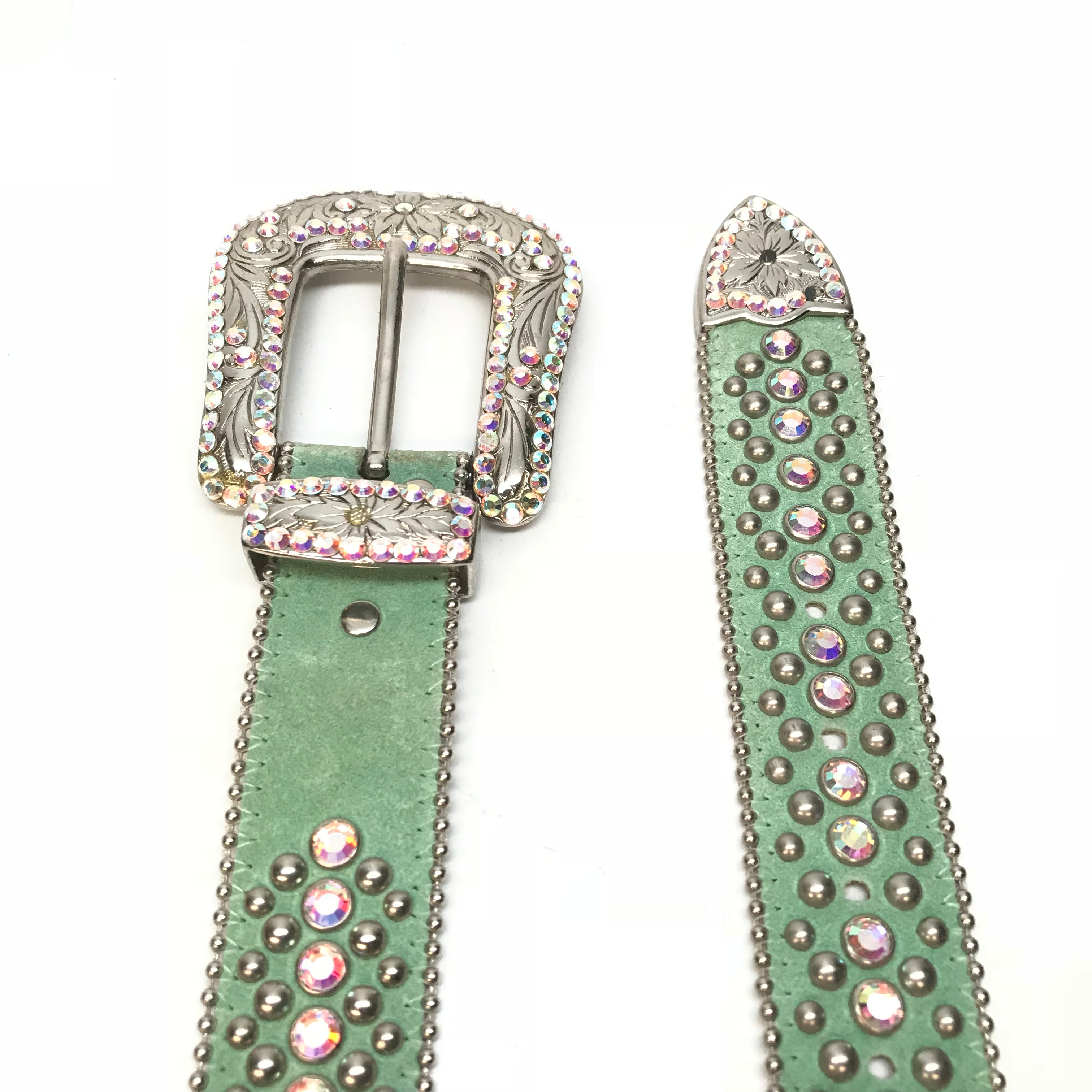 b.b. Simon 'Mint' Suede Crystal Belt - Dudes Boutique