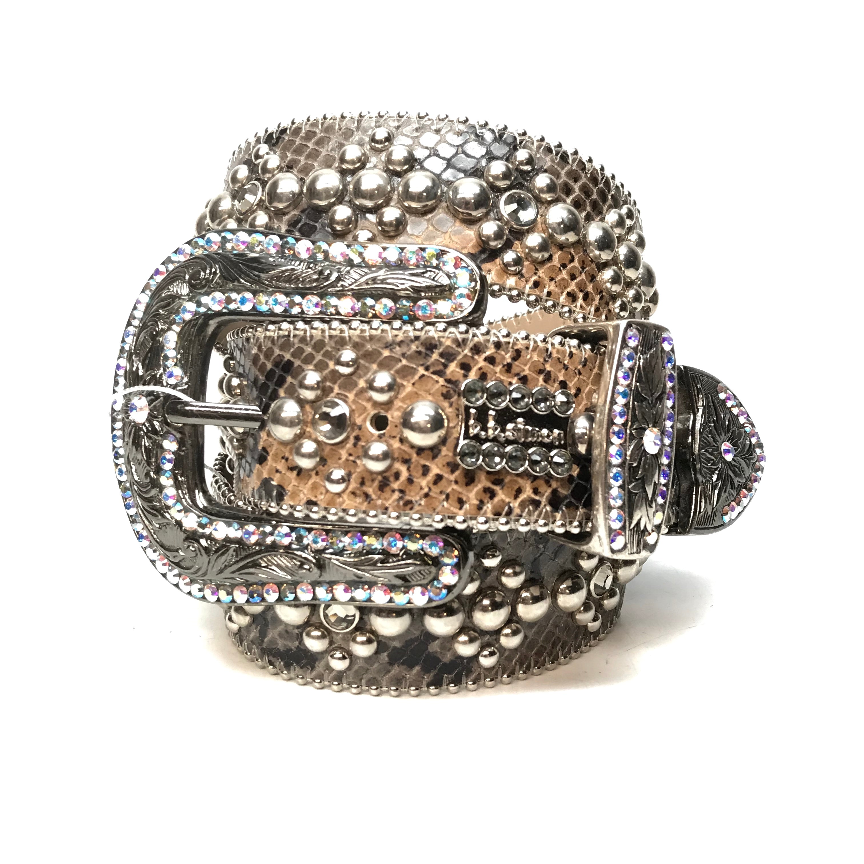 b.b. Simon 'Python Triple Studded' Crystal Belt - Dudes Boutique