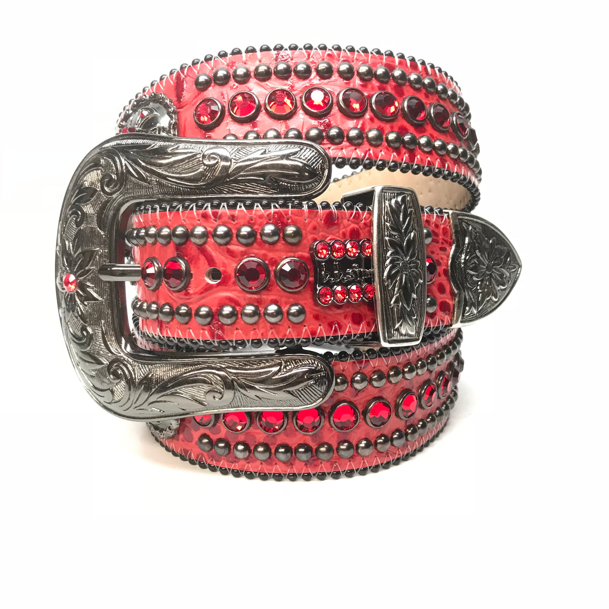 Crystal & Studded Western Belt Collection - Black, Brown, Red, Tan B1132 - Cowhide Studded Belt - Double J Saddlery main image 3