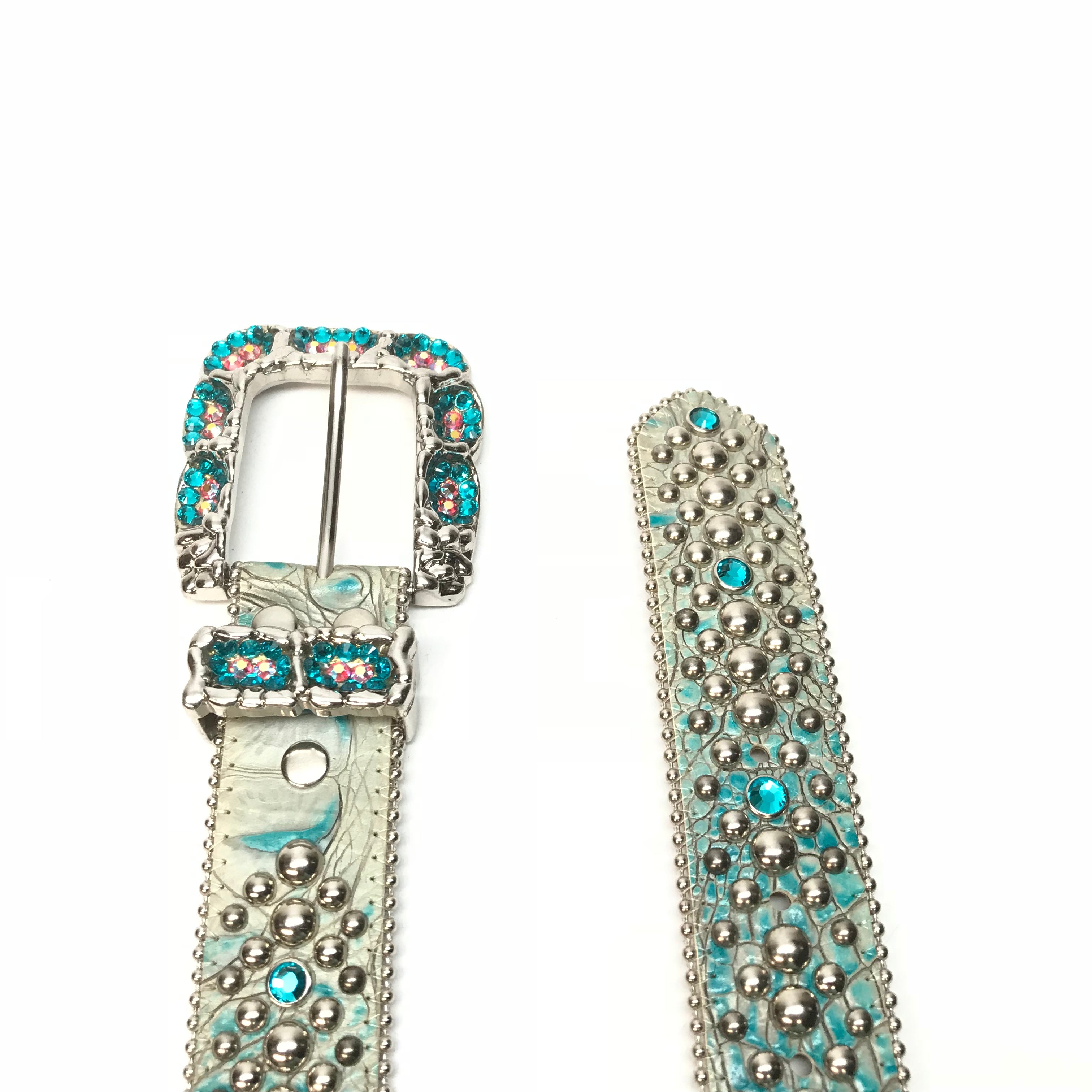 b.b. Simon 'Teal Honeycomb' Crystal Belt - Dudes Boutique