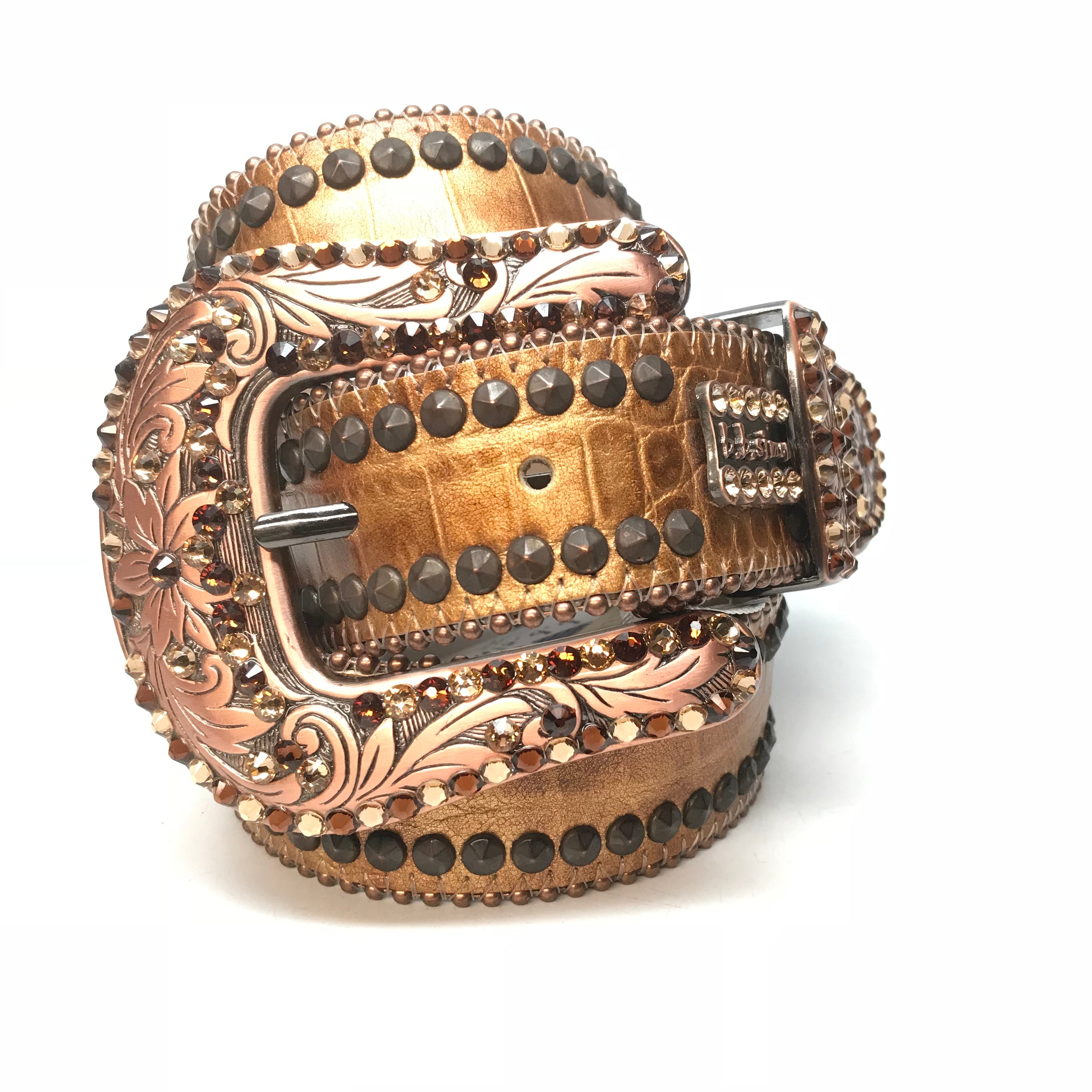 b.b. Simon 'Bronze Double Studded' Crystal Belt - Dudes Boutique