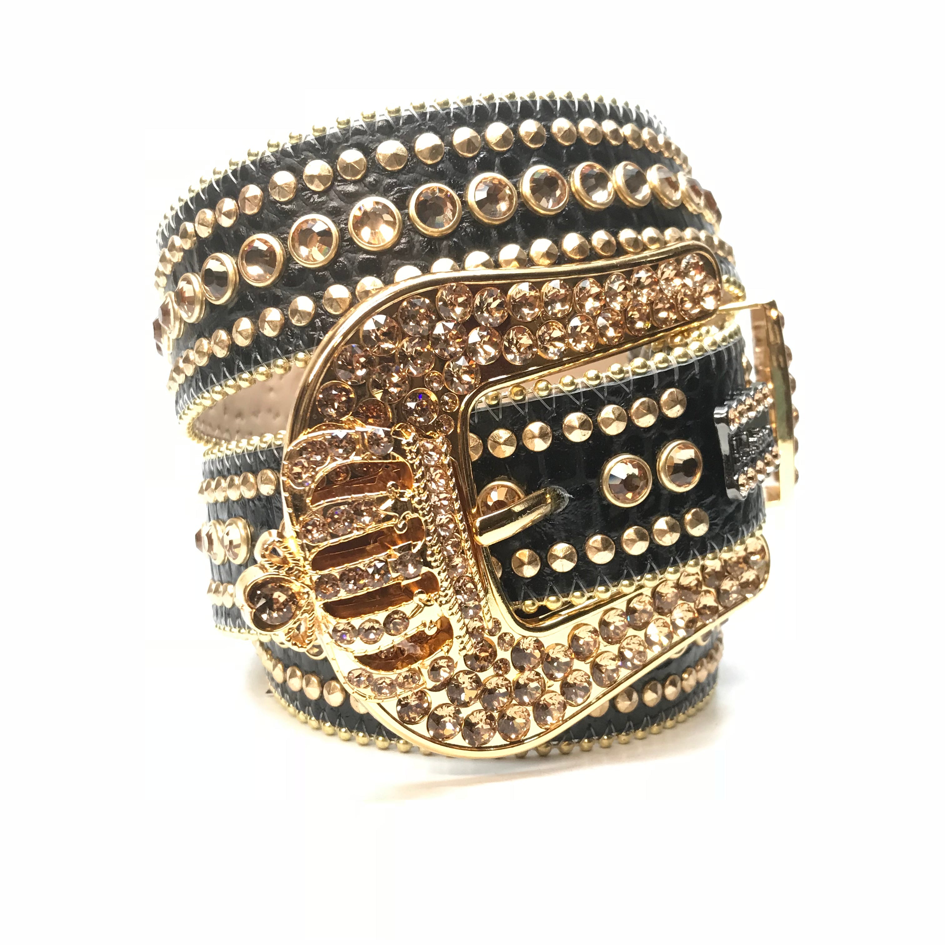 b.b. Simon 'Golden Crown' Double Studded Crystal Belt - Dudes Boutique