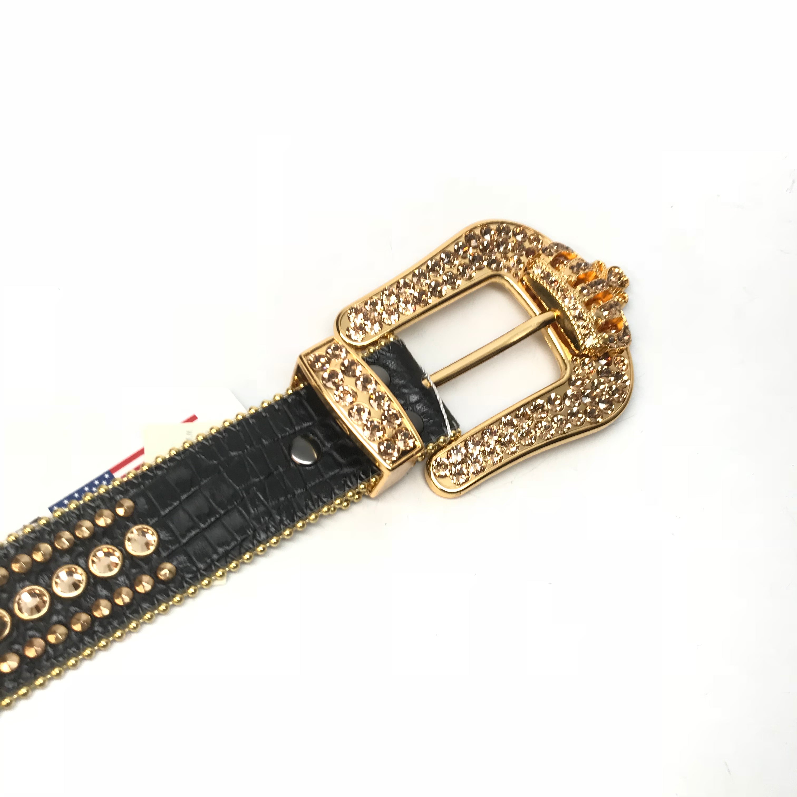 b.b. Simon 'Golden Crown' Double Studded Crystal Belt - Dudes Boutique