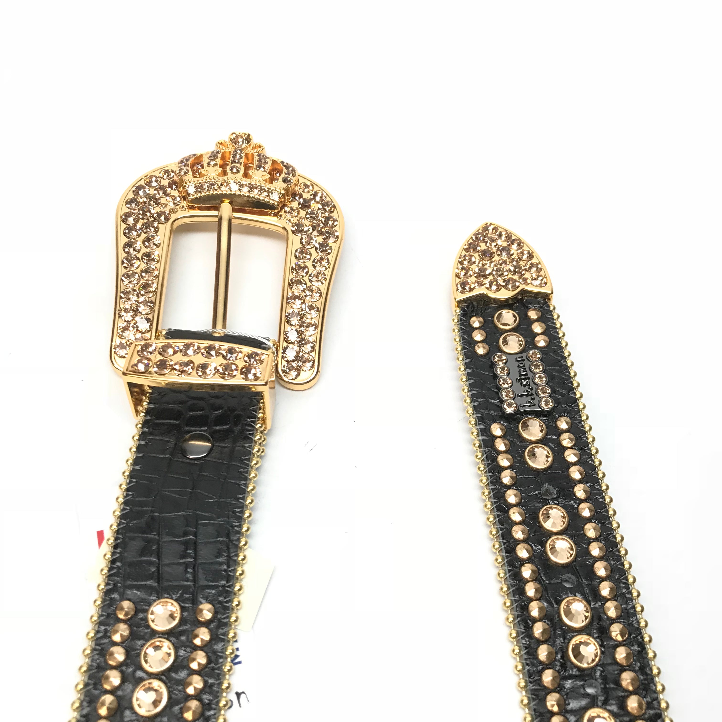 B.b. Simon 'Golden Crown' Double Studded Crystal Belt – Dudes Boutique