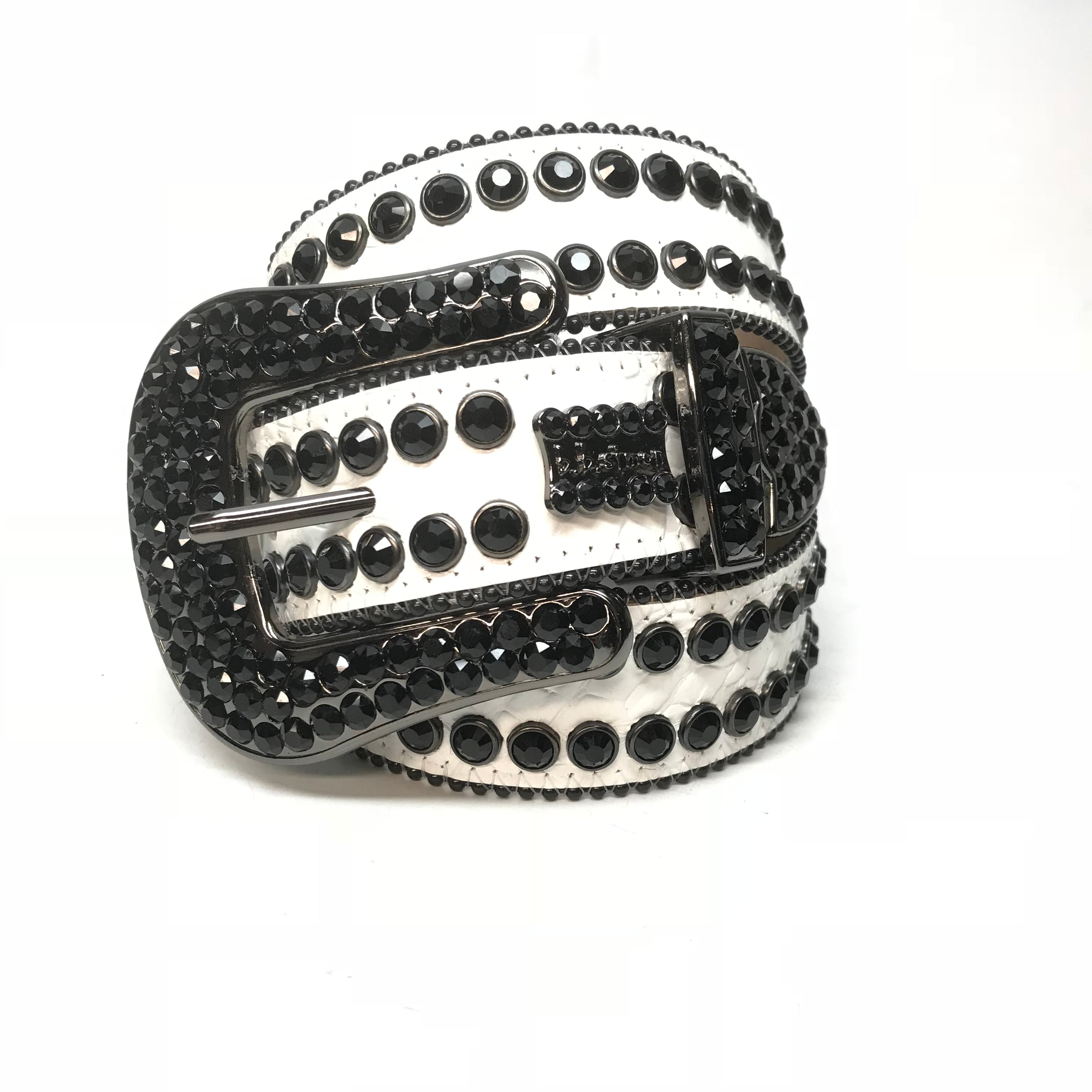 b.b. Simon White Black Double Row Black Crystal Belt - Dudes Boutique