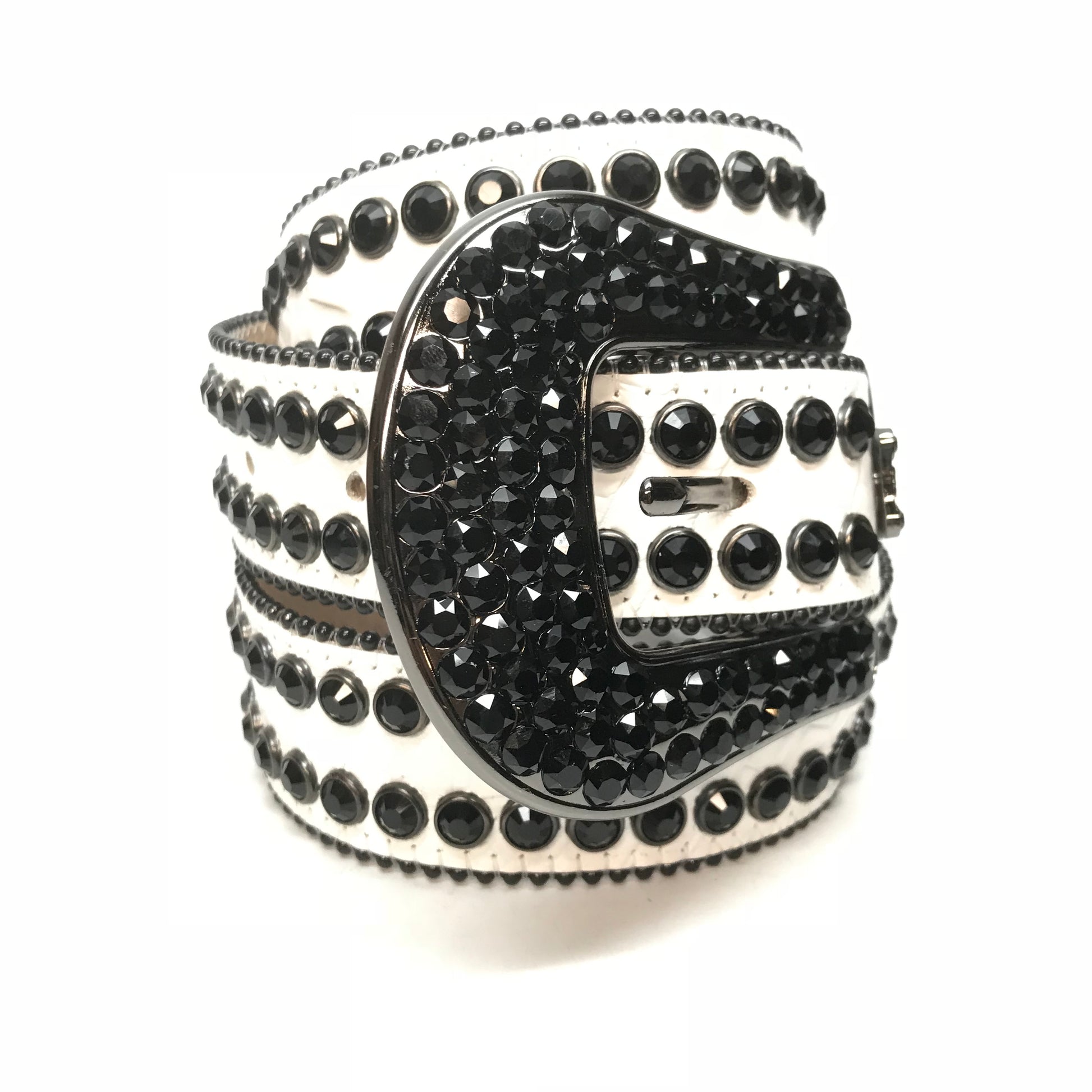 b.b. Simon White Black Double Row Black Crystal Belt - Dudes Boutique