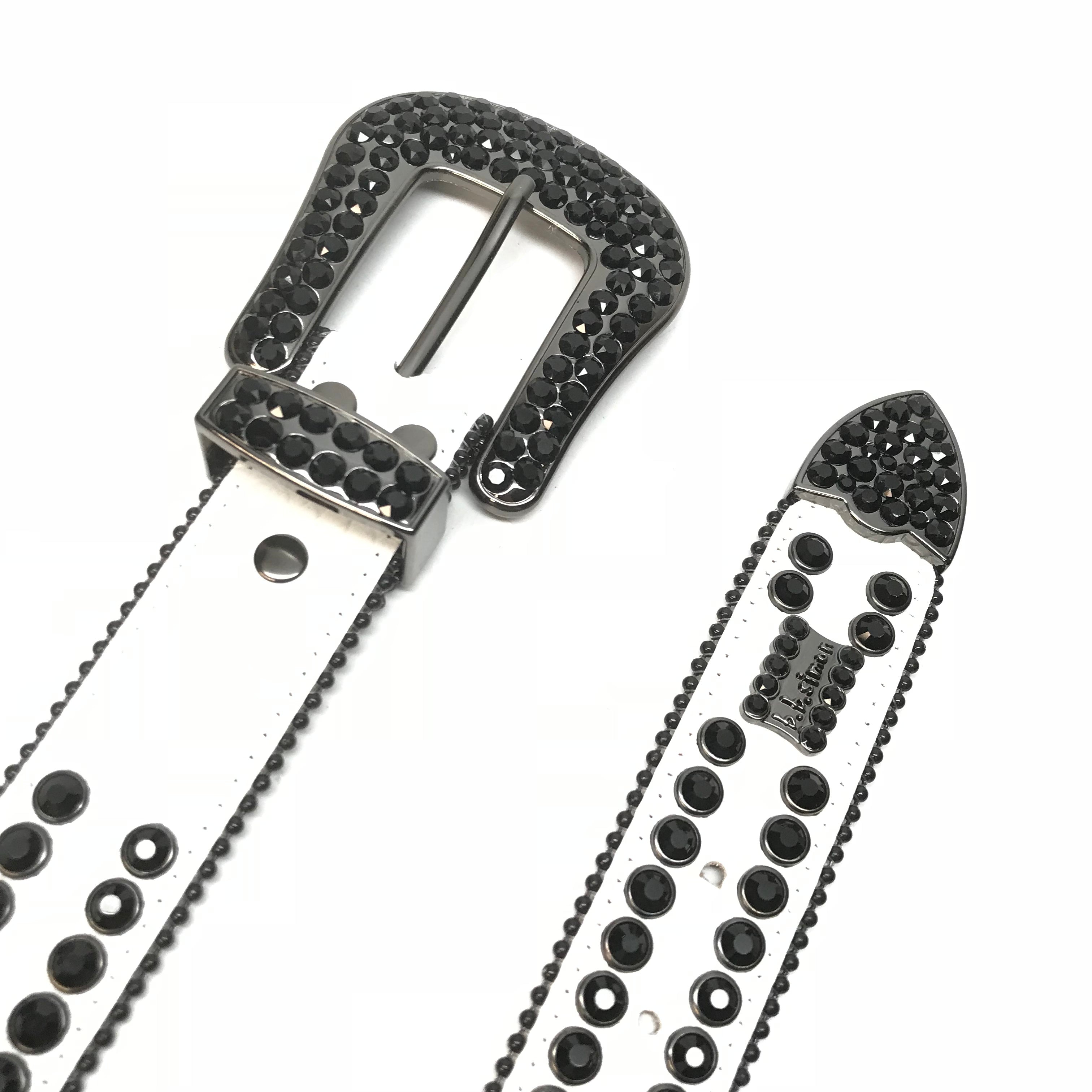 B.b. Simon White Black Double Row Black Crystal Belt – Dudes Boutique