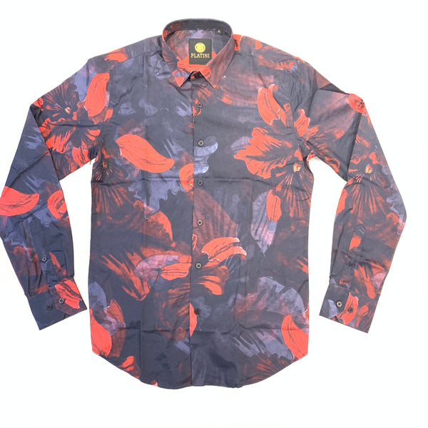 Platini Men's Satin Floral Button Up Shirt - Dudes Boutique