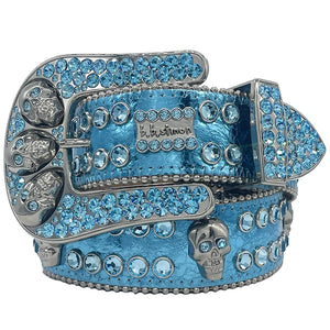 b.b. Simon Aqua Blue Skull Double Row Crystal Belt - Dudes Boutique