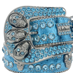 b.b. Simon Aqua Blue Skull Double Row Crystal Belt - Dudes Boutique