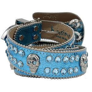 b.b. Simon Aqua Blue Skull Double Row Crystal Belt - Dudes Boutique