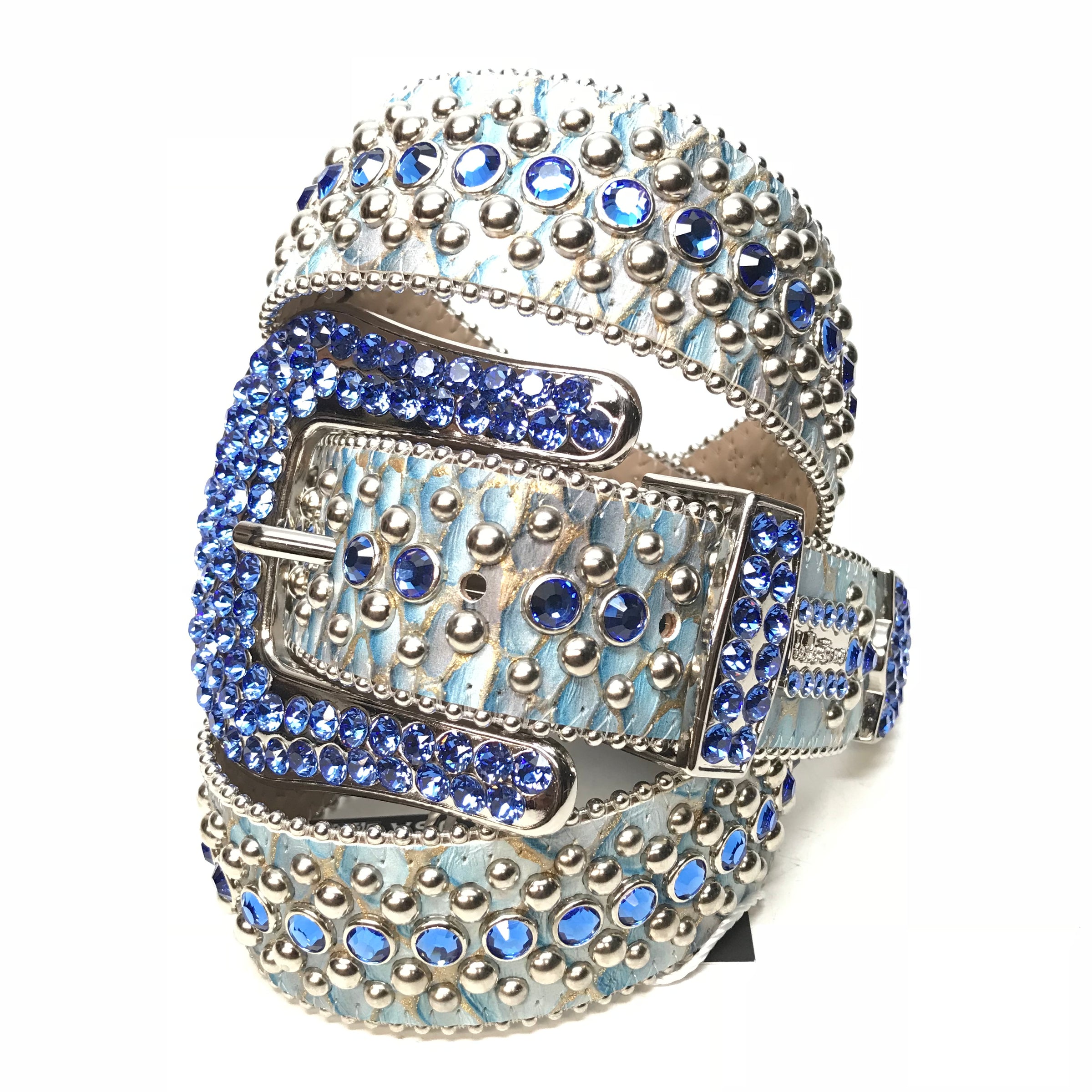 b.b. Simon Sea Blue Pirarucu Crystal Belt – Dudes Boutique