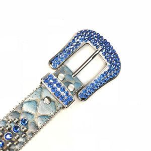 b.b. Simon Sea Blue Pirarucu Crystal Belt - Dudes Boutique