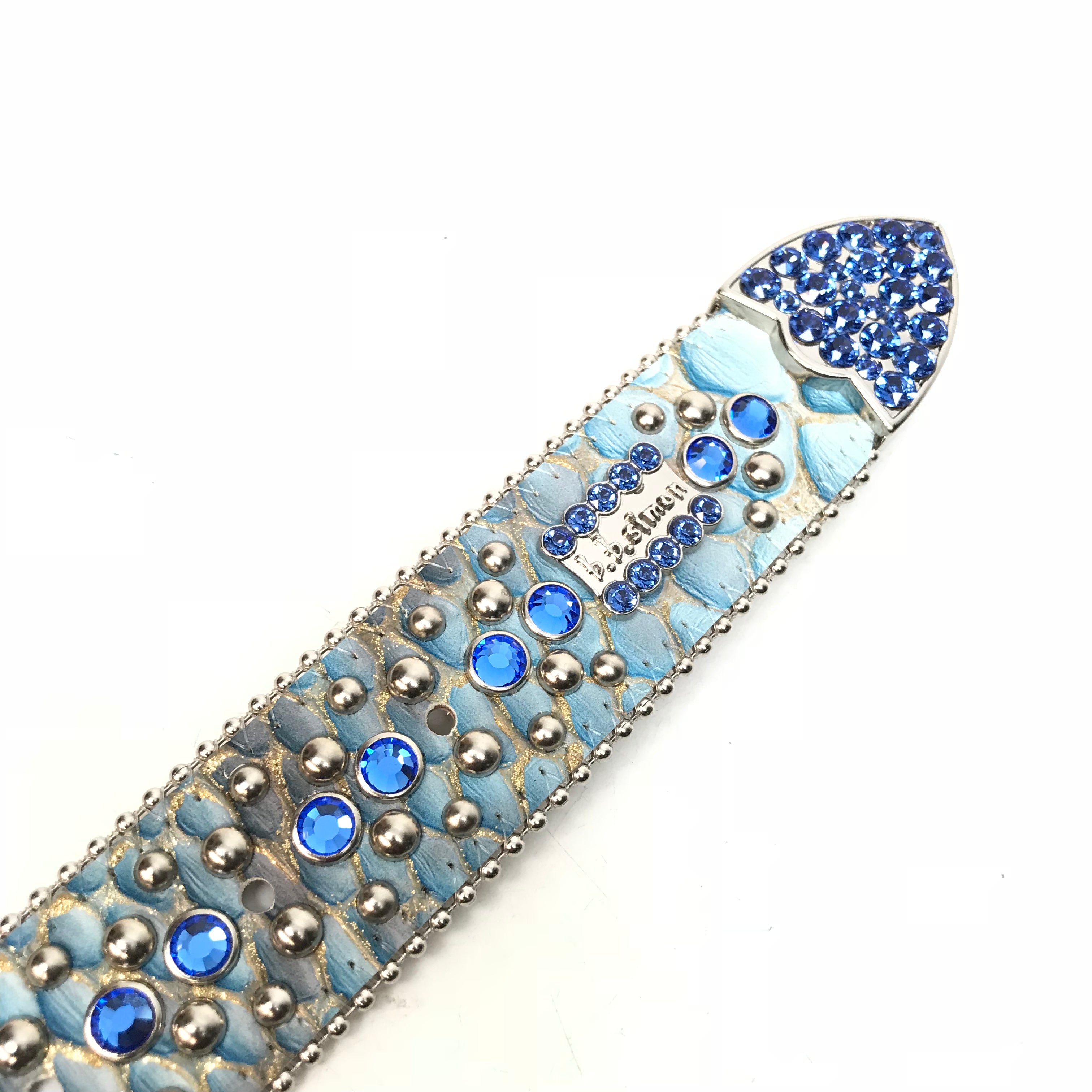 b.b. Simon Sea Blue Pirarucu Crystal Belt - Dudes Boutique