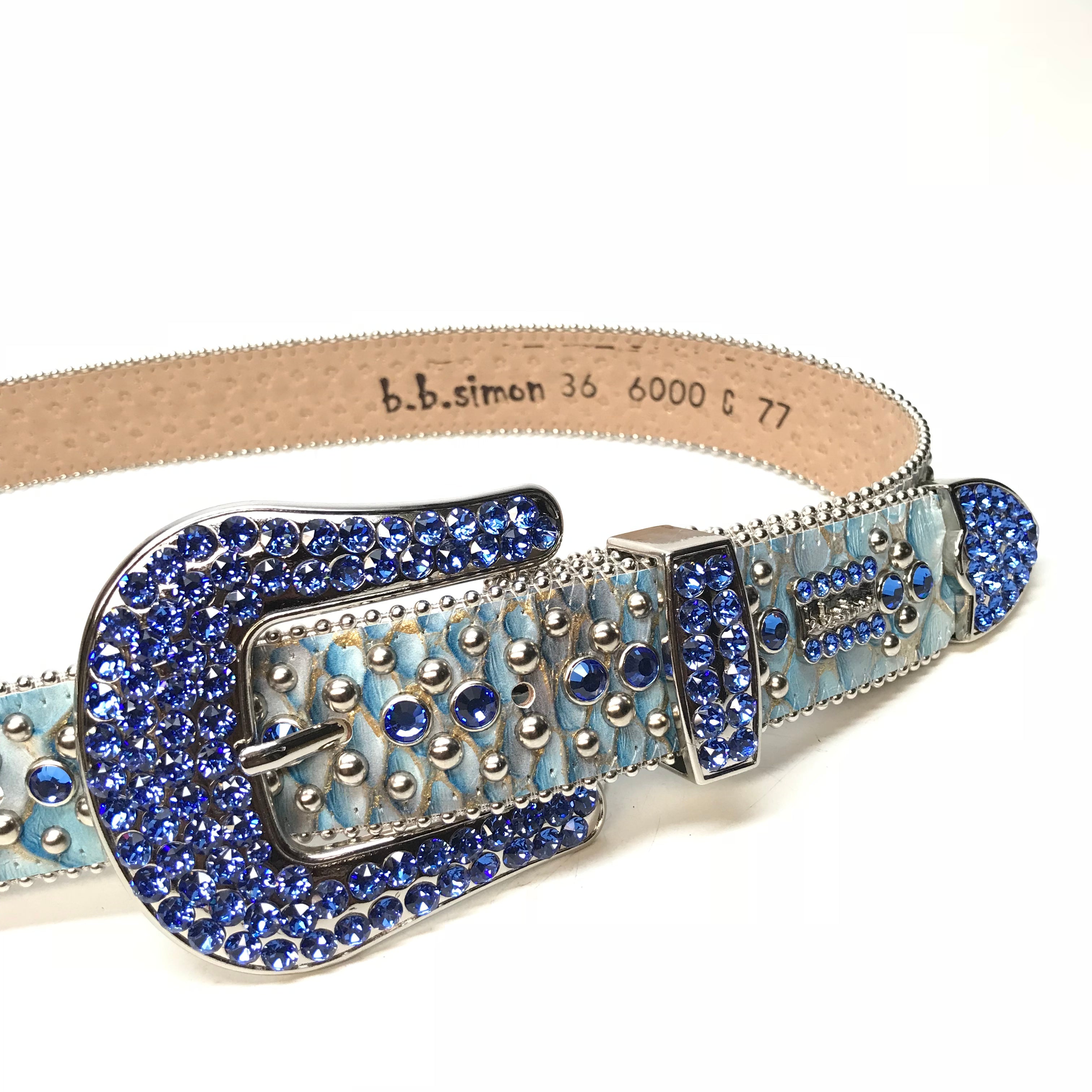 b.b. Simon Sea Blue Pirarucu Crystal Belt - Dudes Boutique