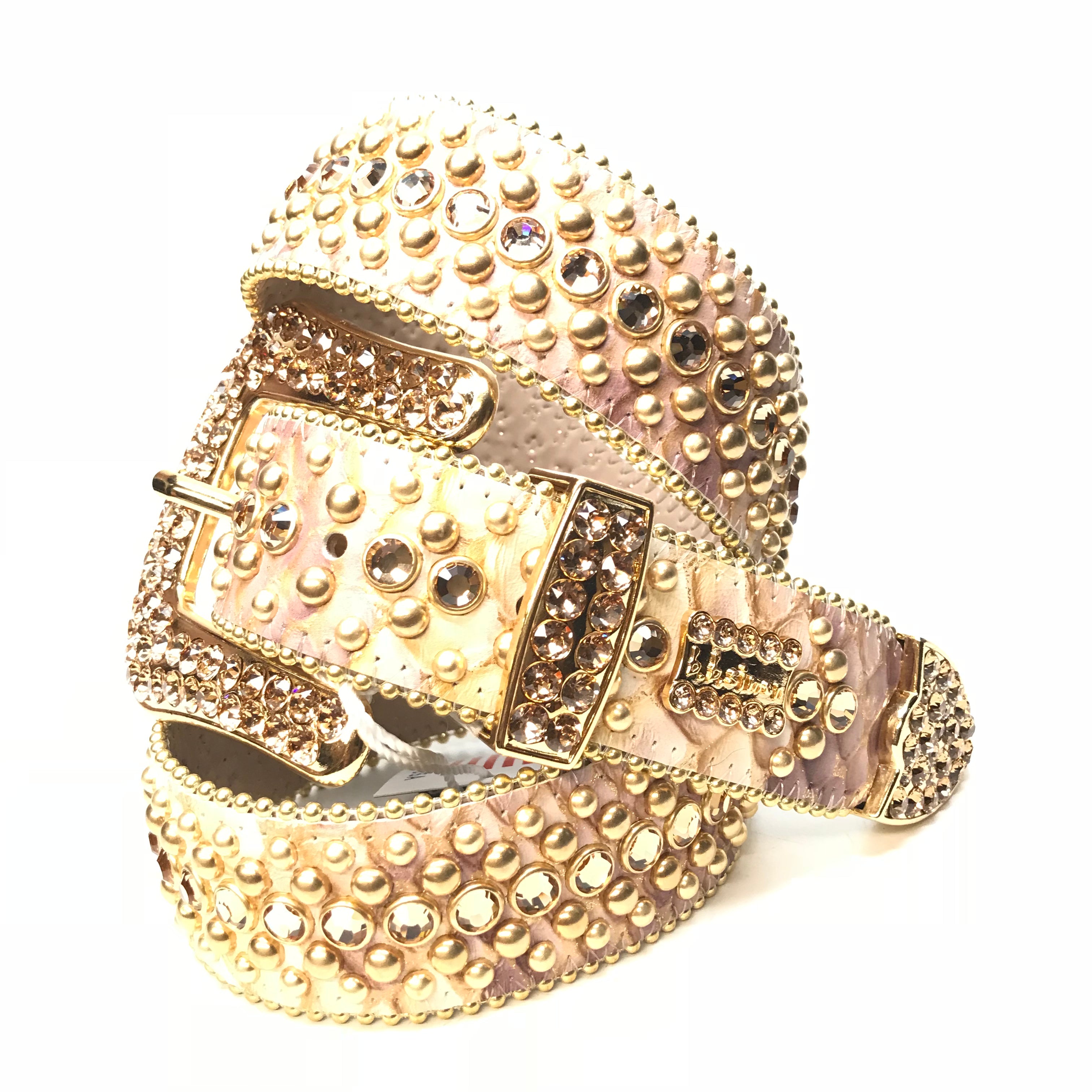 b.b. Simon Dune Gold Pirarucu Crystal Belt - Dudes Boutique