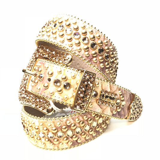 b.b. Simon Dune Gold Pirarucu Crystal Belt - Dudes Boutique
