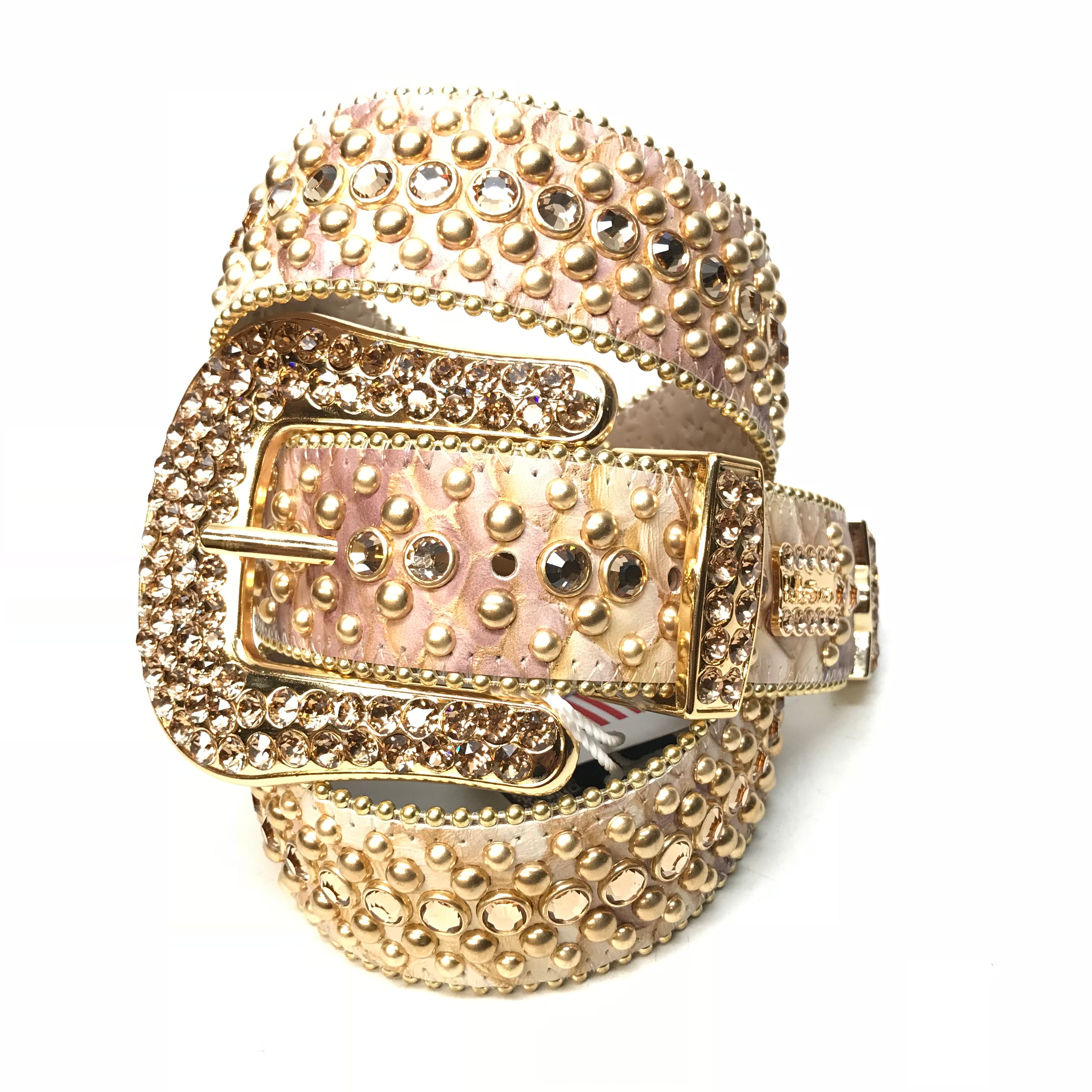 b.b. Simon Dune Gold Pirarucu Crystal Belt - Dudes Boutique