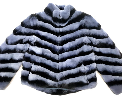 Kashani Ladies Blue Rex Rabbit Chinchilla Fur Coat - Dudes Boutique