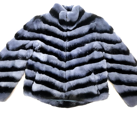 Kashani Ladies Blue Rex Rabbit Chinchilla Fur Coat - Dudes Boutique