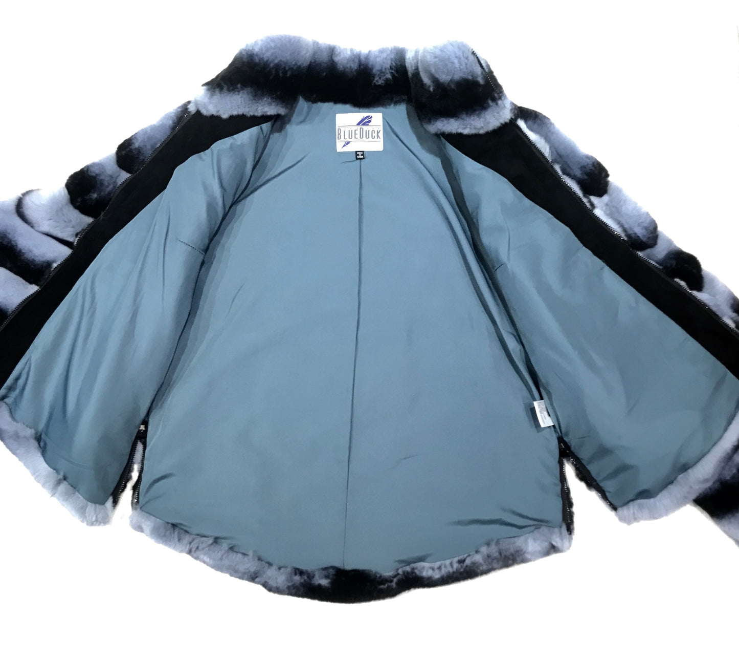 Kashani Ladies Blue Rex Rabbit Chinchilla Fur Coat - Dudes Boutique