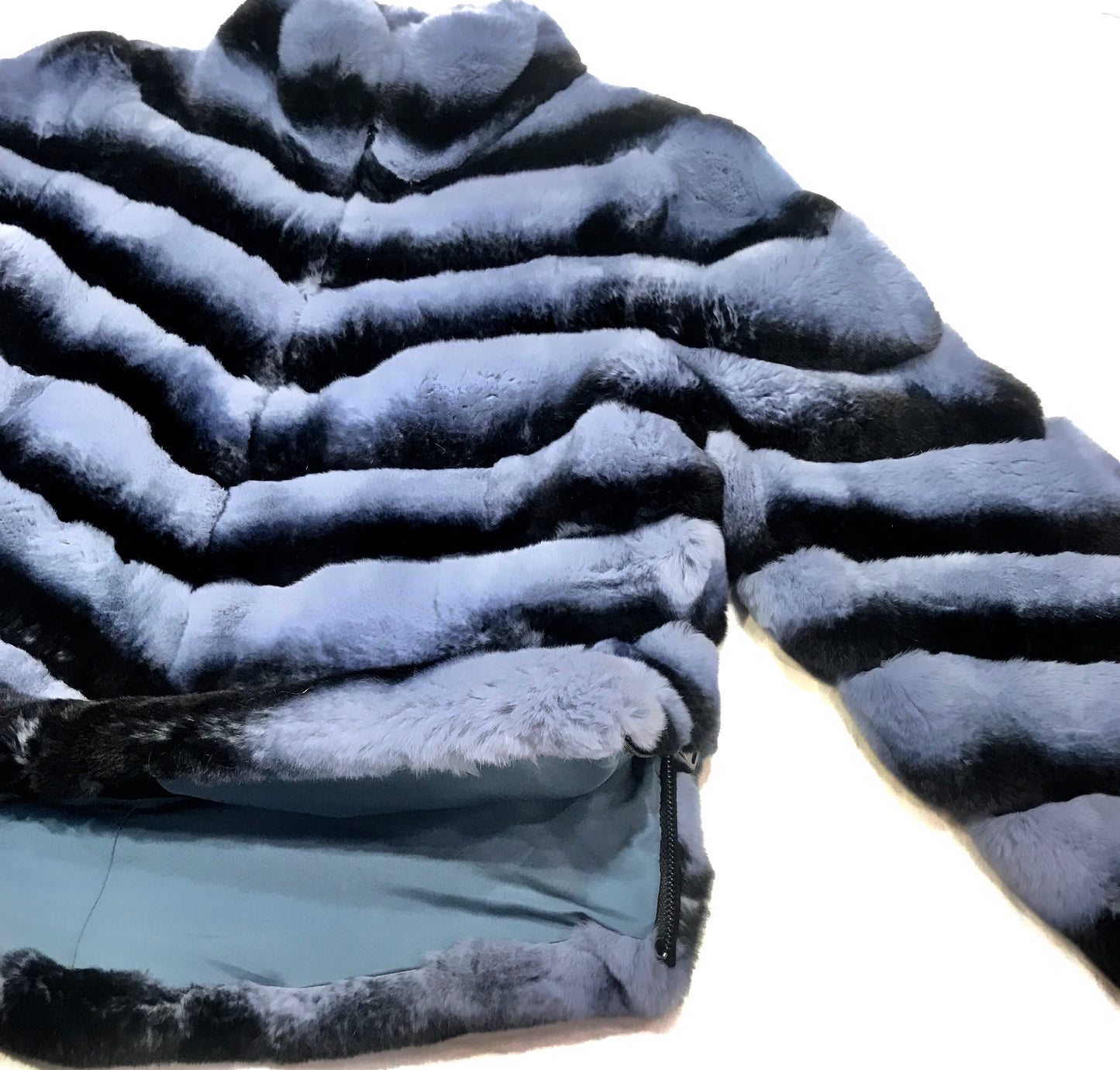Kashani Ladies Blue Rex Rabbit Chinchilla Fur Coat - Dudes Boutique