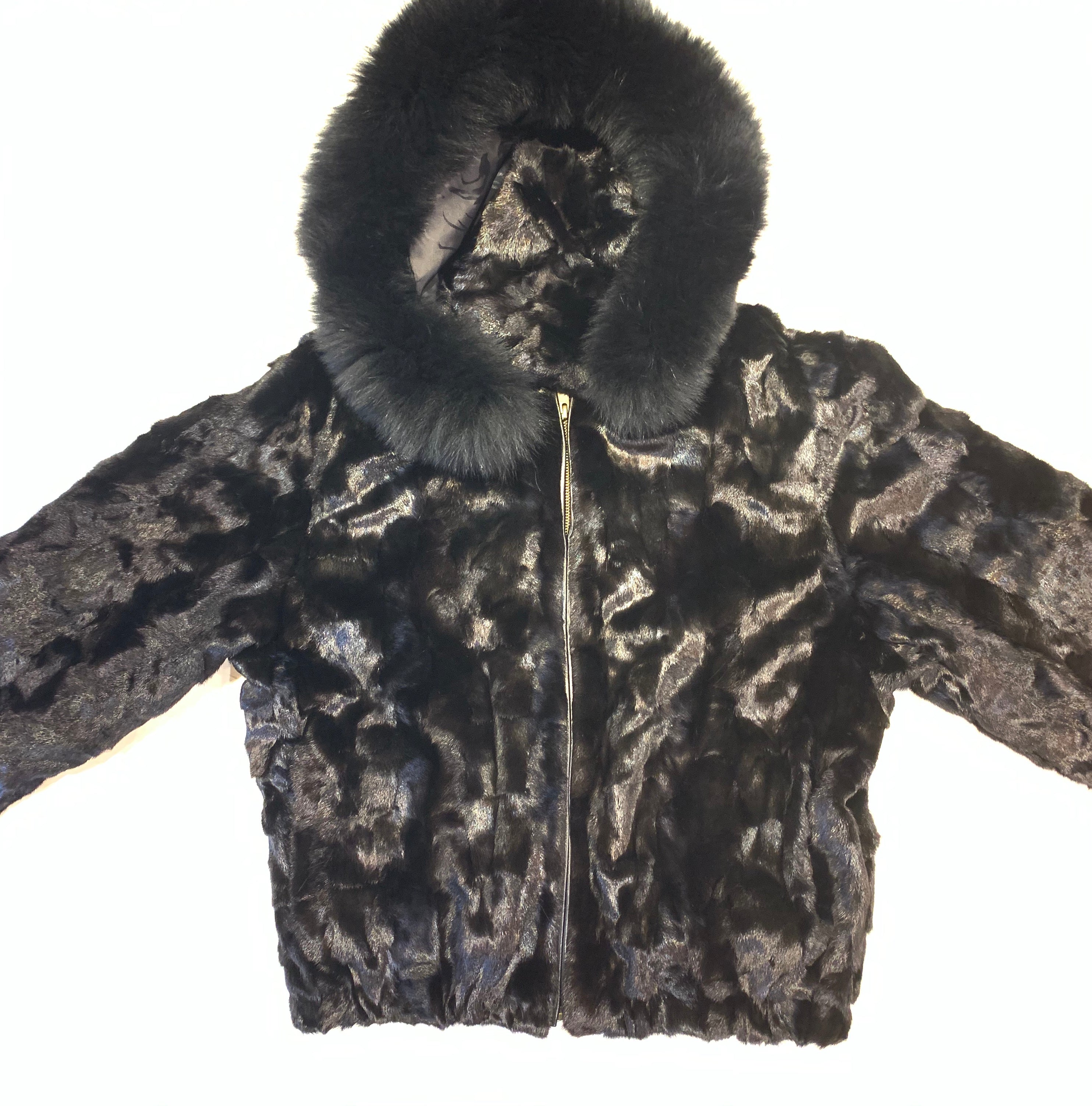 Kashani Women's Black  Mink Hooded Bomber Jacket - Dudes Boutique