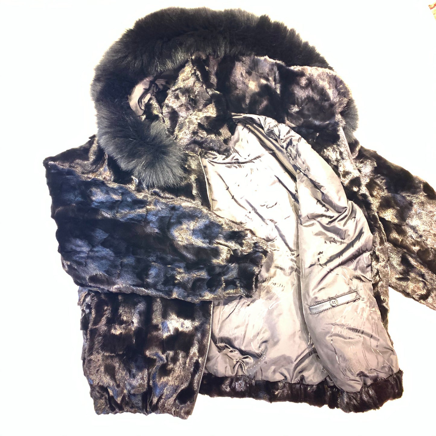 Kashani Women's Black  Mink Hooded Bomber Jacket - Dudes Boutique