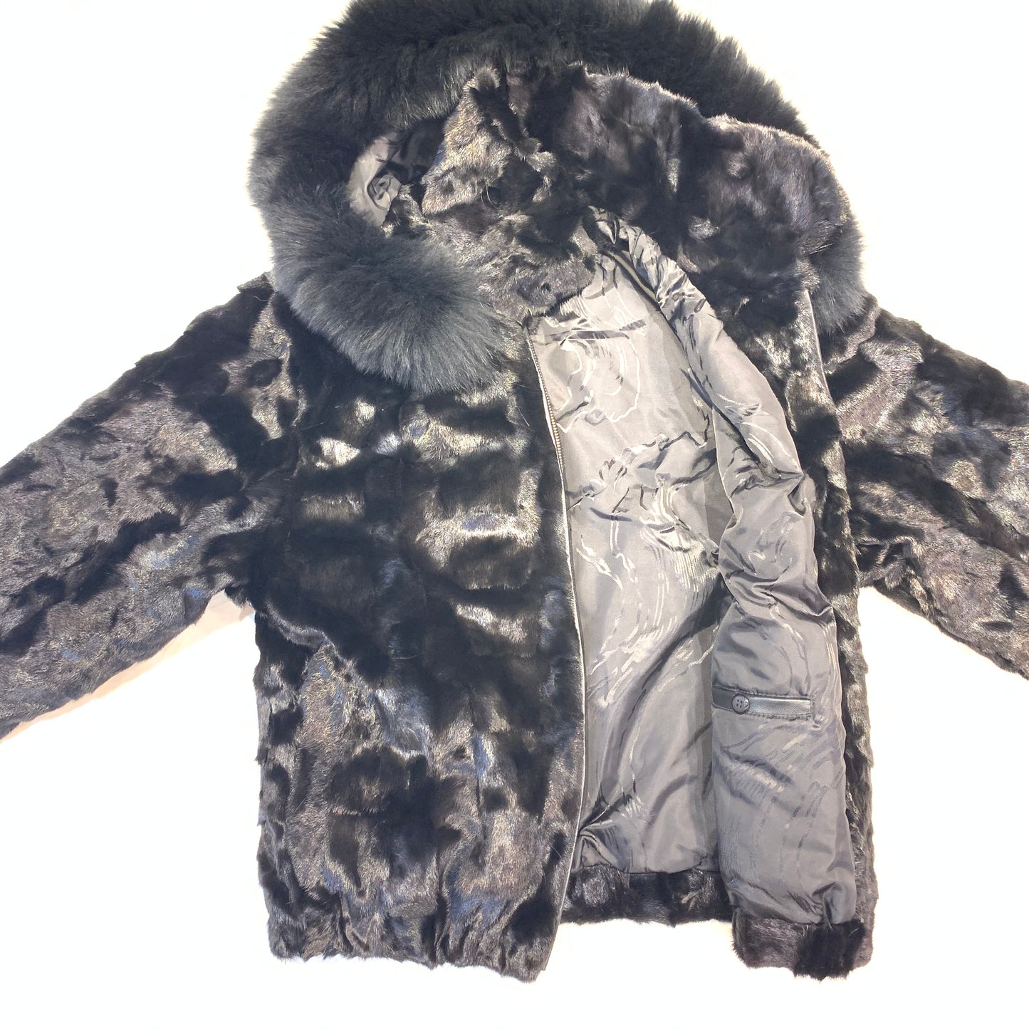 Kashani Women's Black  Mink Hooded Bomber Jacket - Dudes Boutique