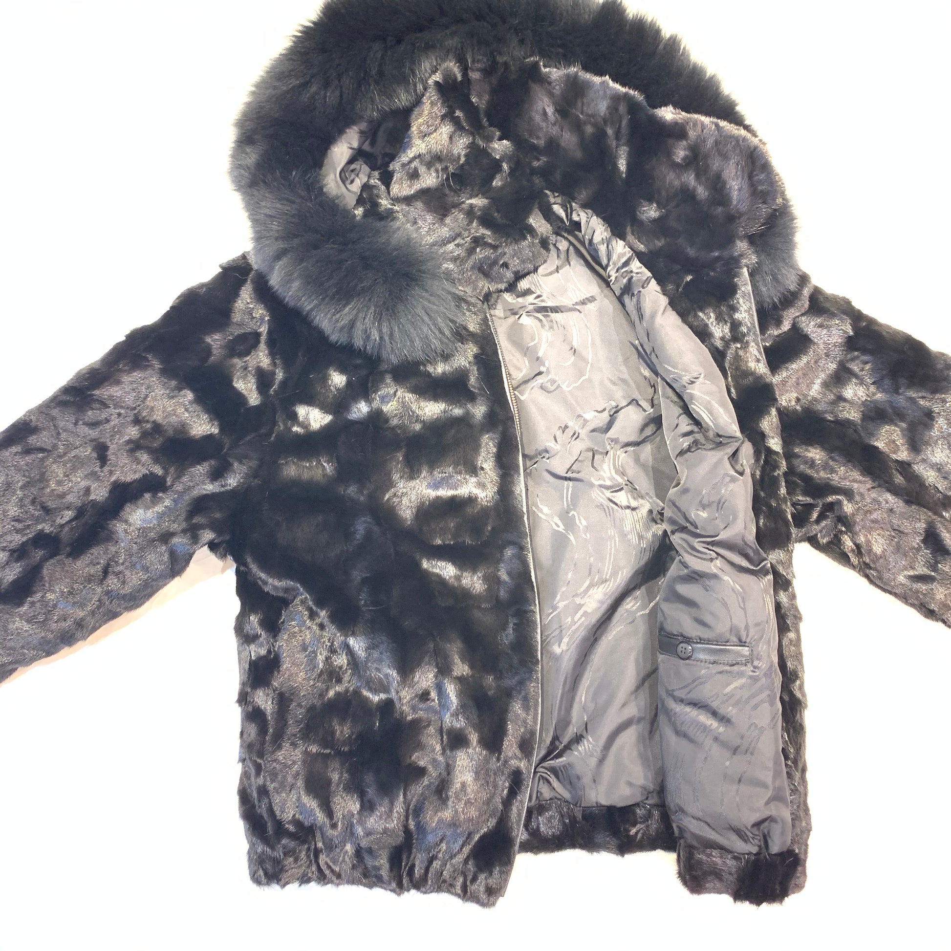 Kashani Women's Black  Mink Hooded Bomber Jacket - Dudes Boutique