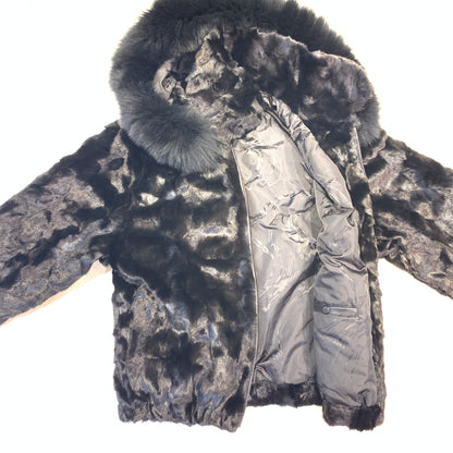Kashani Women's Black  Mink Hooded Bomber Jacket - Dudes Boutique