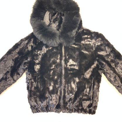 Kashani Women's Black  Mink Hooded Bomber Jacket - Dudes Boutique