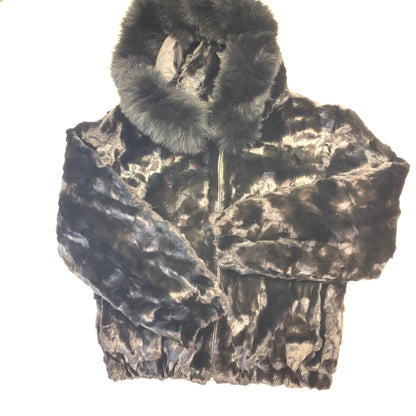 Kashani Women's Black  Mink Hooded Bomber Jacket - Dudes Boutique