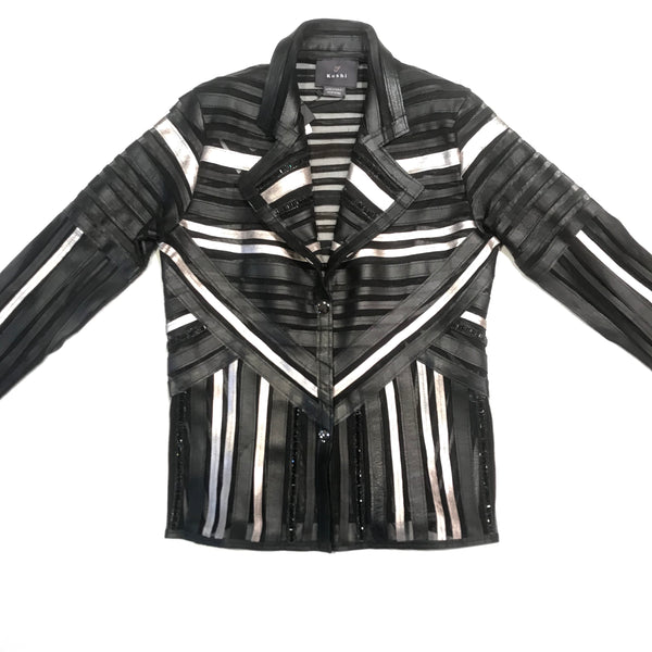 Kushi Silver Striped Lambskin Sheer Button Up Jacket - Dudes Boutique