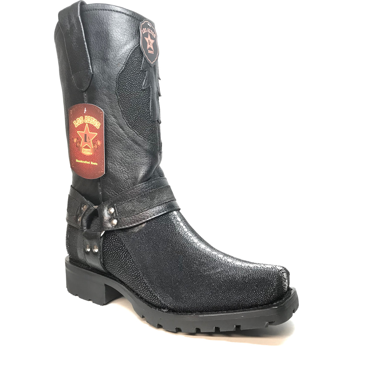 Los Gueritos  handcrafted cowboy pull on Black Leather Harness Ankle Boots Vintage Chippewa Black Leather Harness Western Work Biker  main image 3