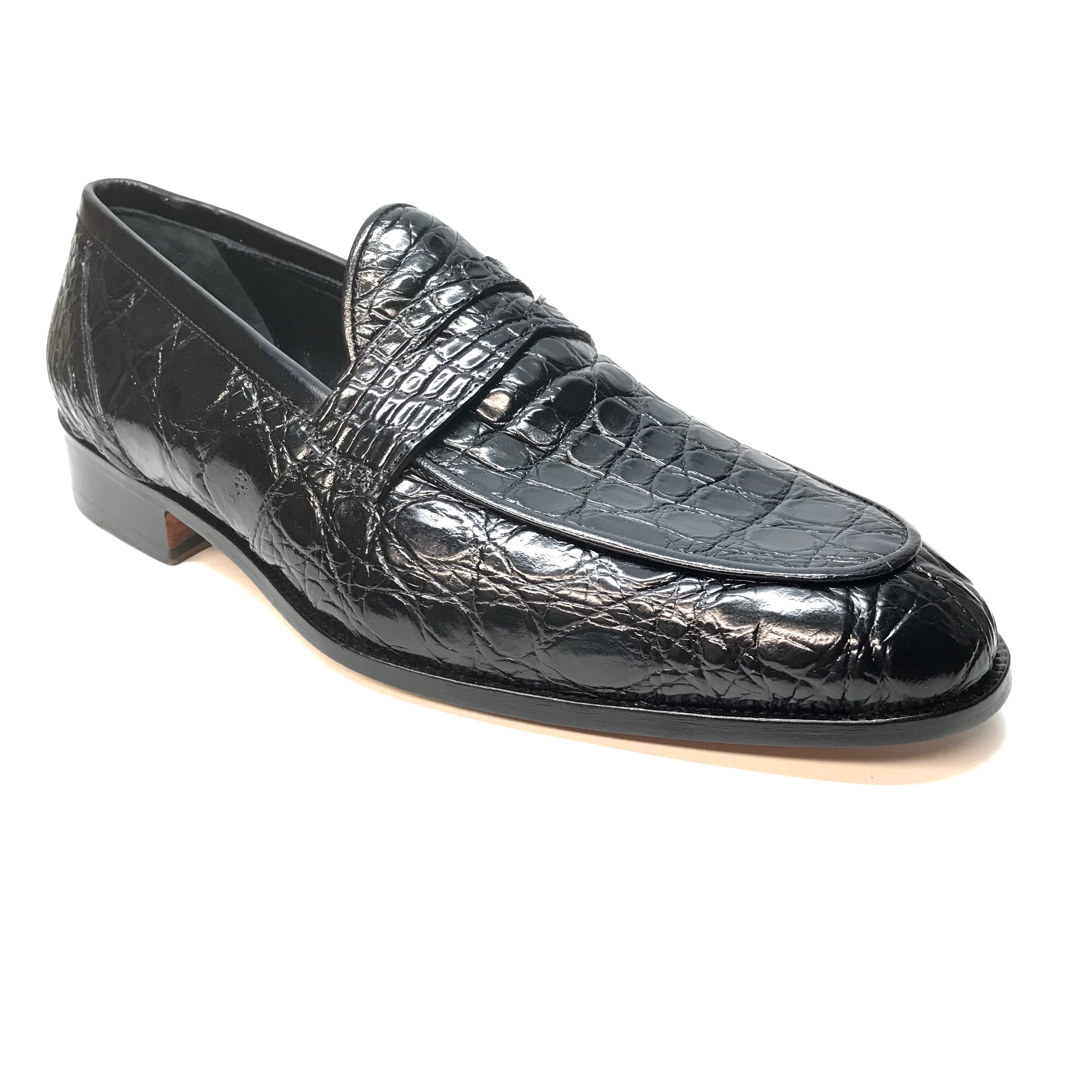 Mauri 4862 Black Crocodile Belly Penny Loafers - Dudes Boutique