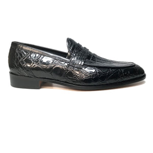 Mauri 4862 Black Crocodile Belly Penny Loafers - Dudes Boutique