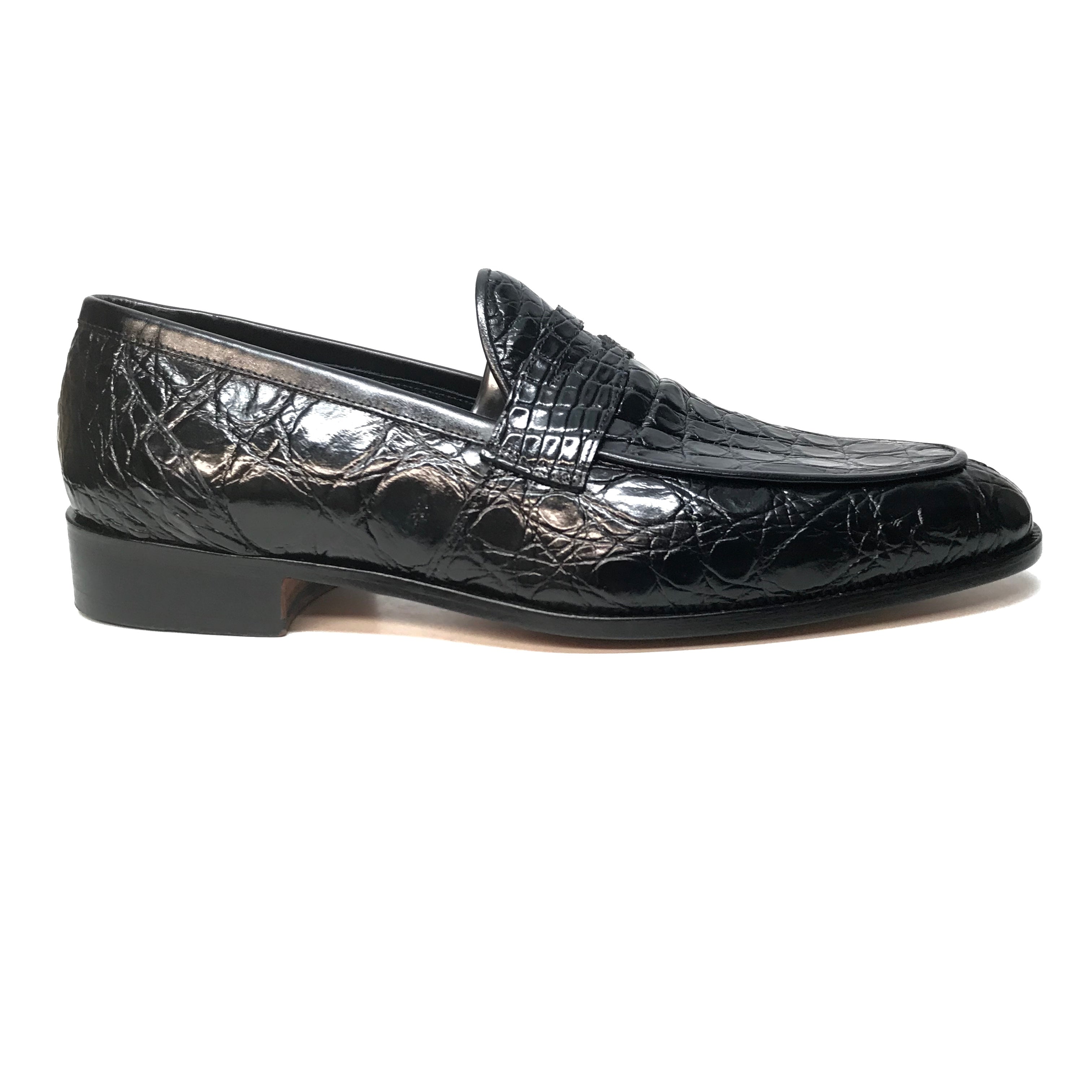 Mauri 4862 Black Crocodile Belly Penny Loafers - Dudes Boutique