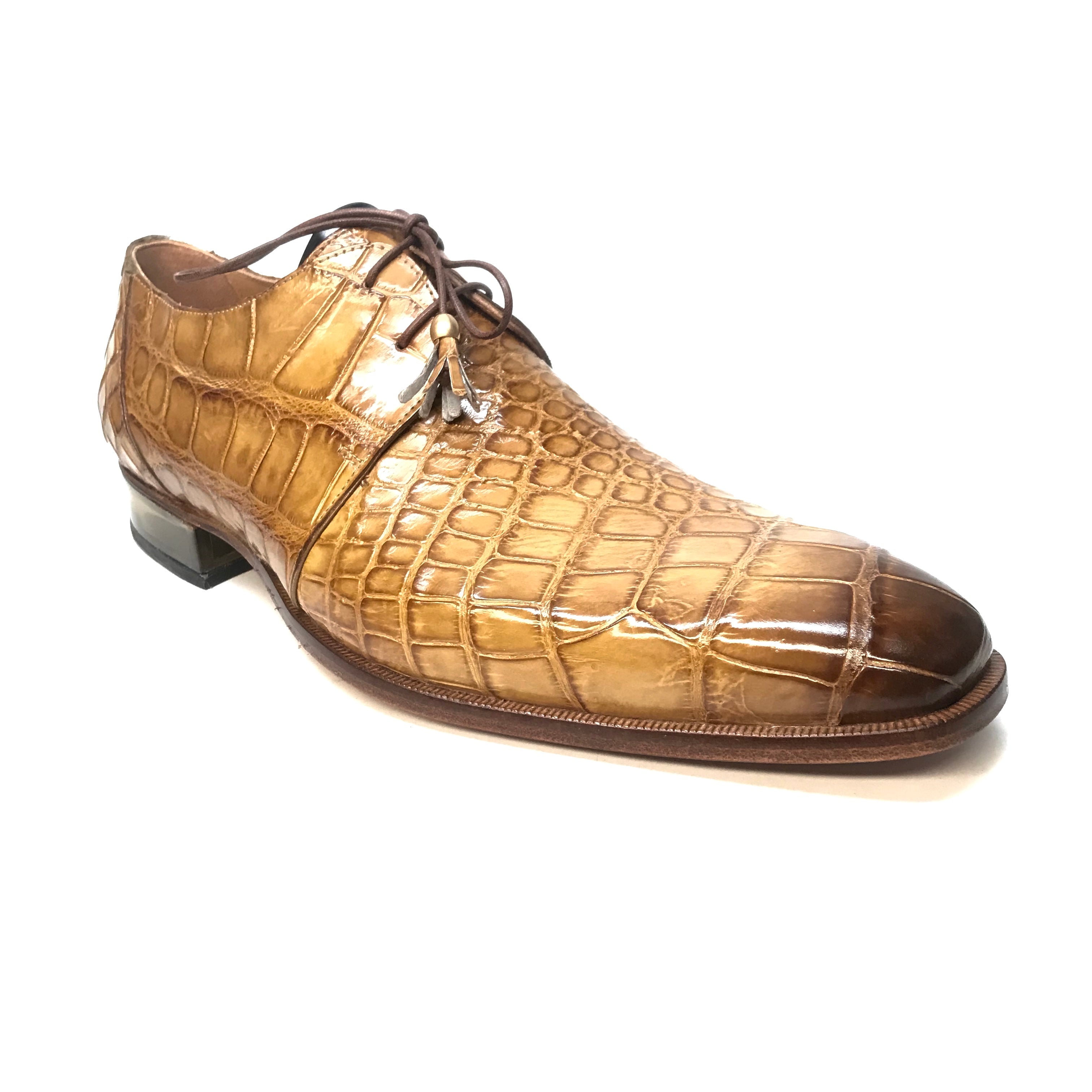 Mauri 4851 Camel Gold Alligator Lace Up Dress Shoes - Dudes Boutique