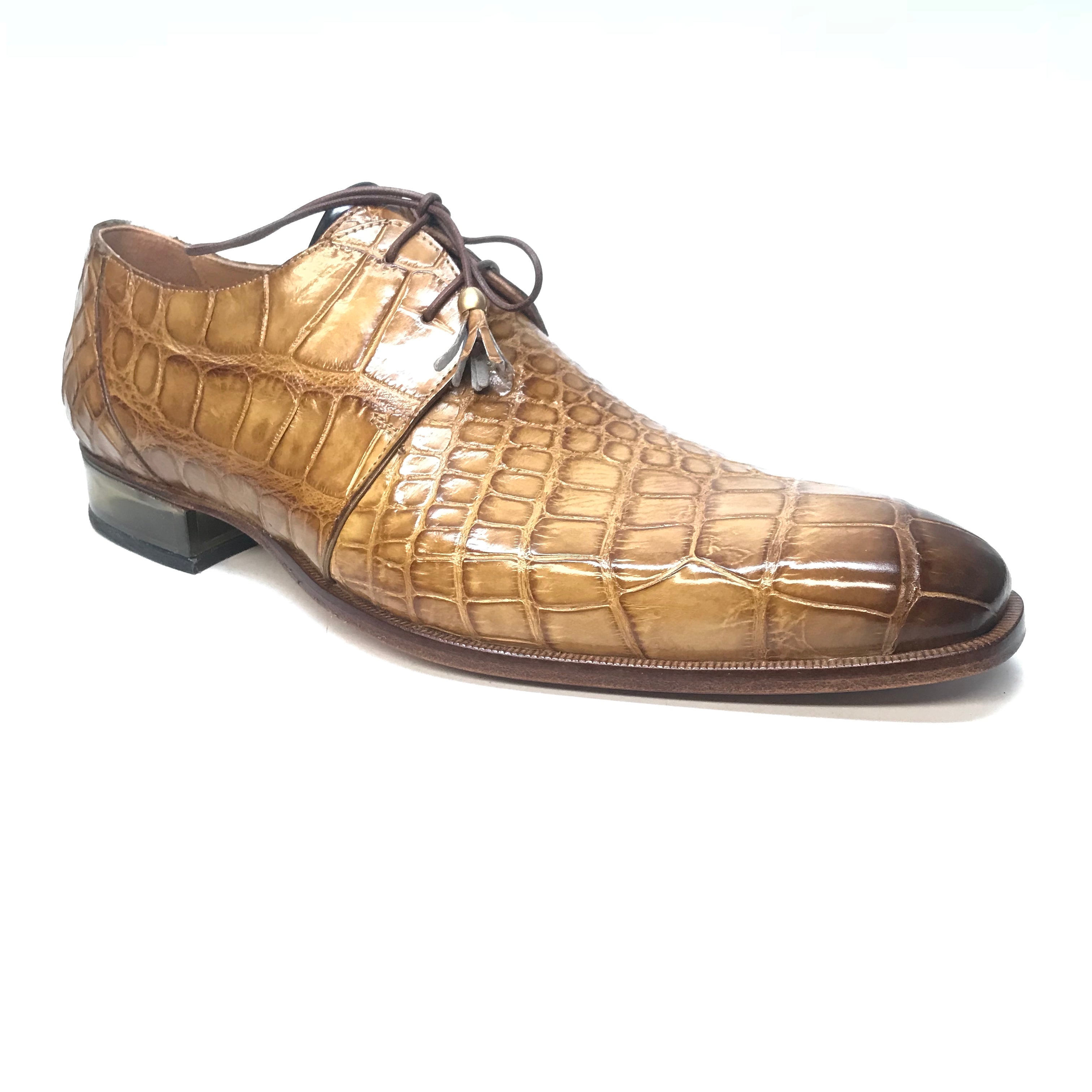 Mauri 4851 Camel Gold Alligator Lace Up Dress Shoes - Dudes Boutique